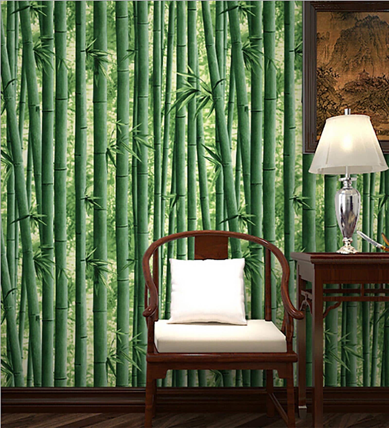 Buy Natural Bamboo Design Green PVC Wallpaper with Emboss Finish by