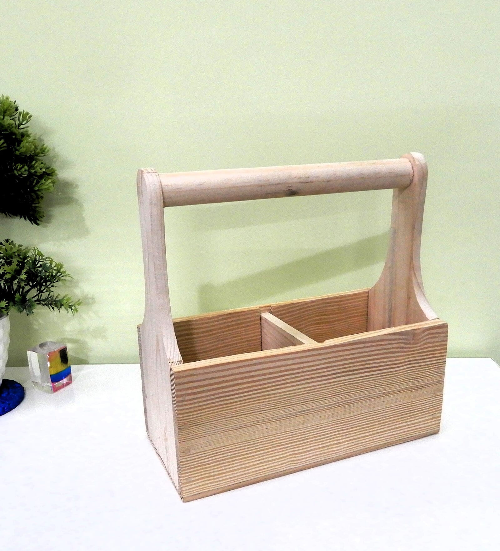 Natural Brown  Handpainted  Wood  Cutlery Holder