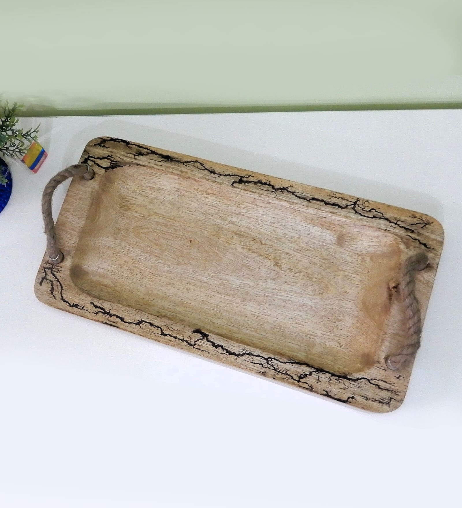 Natural Brown  Handpainted  Wood  Serving Tray