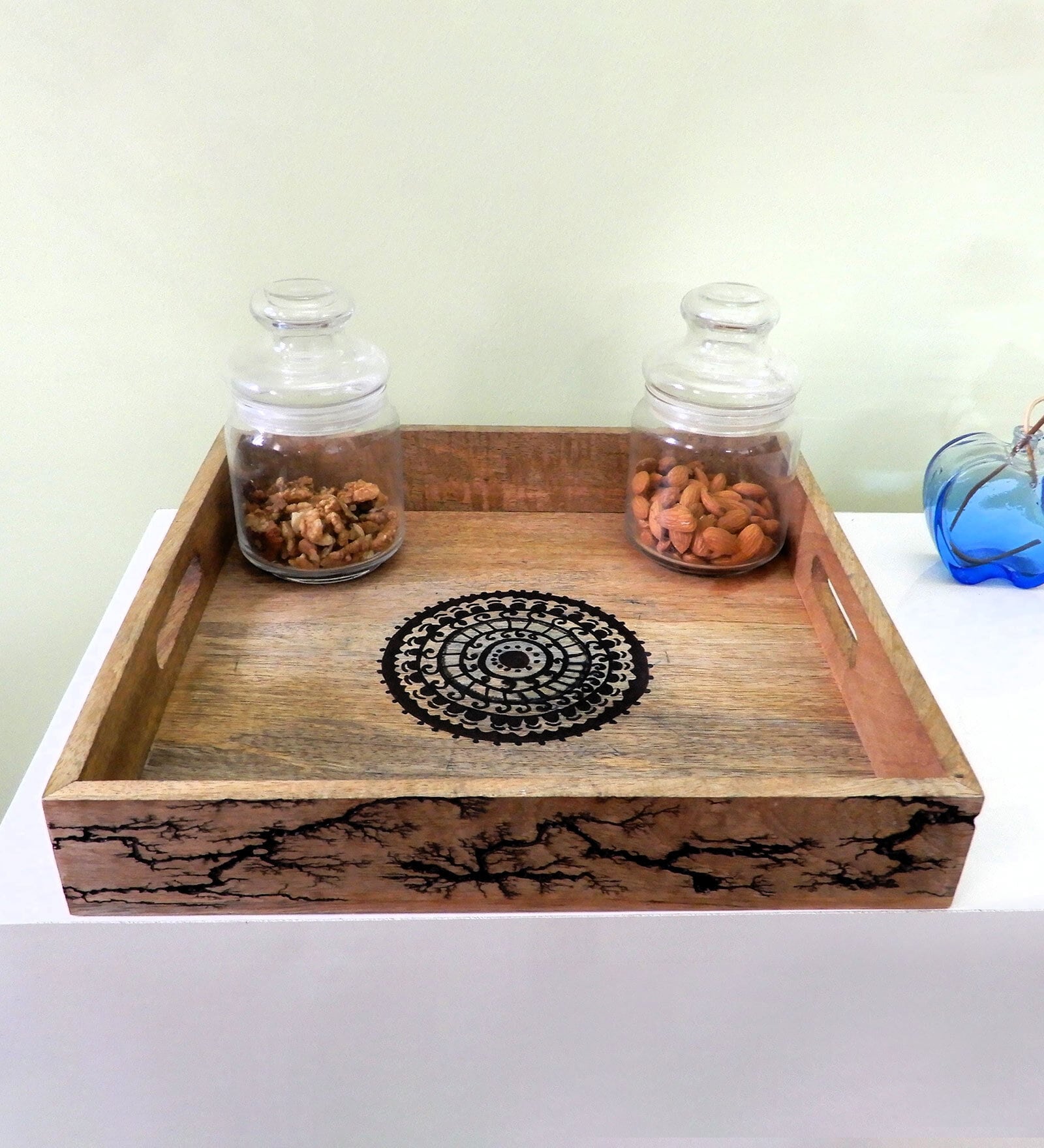Natural Brown  Handpainted  Wood  Serving Tray