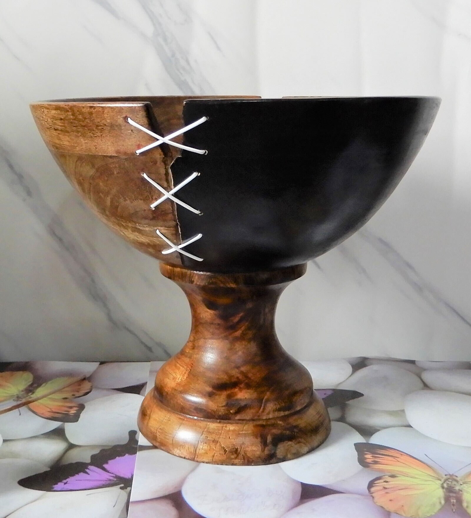 Natural Brown 1000 ml Handpainted  Wood  Fruit Serving Basket