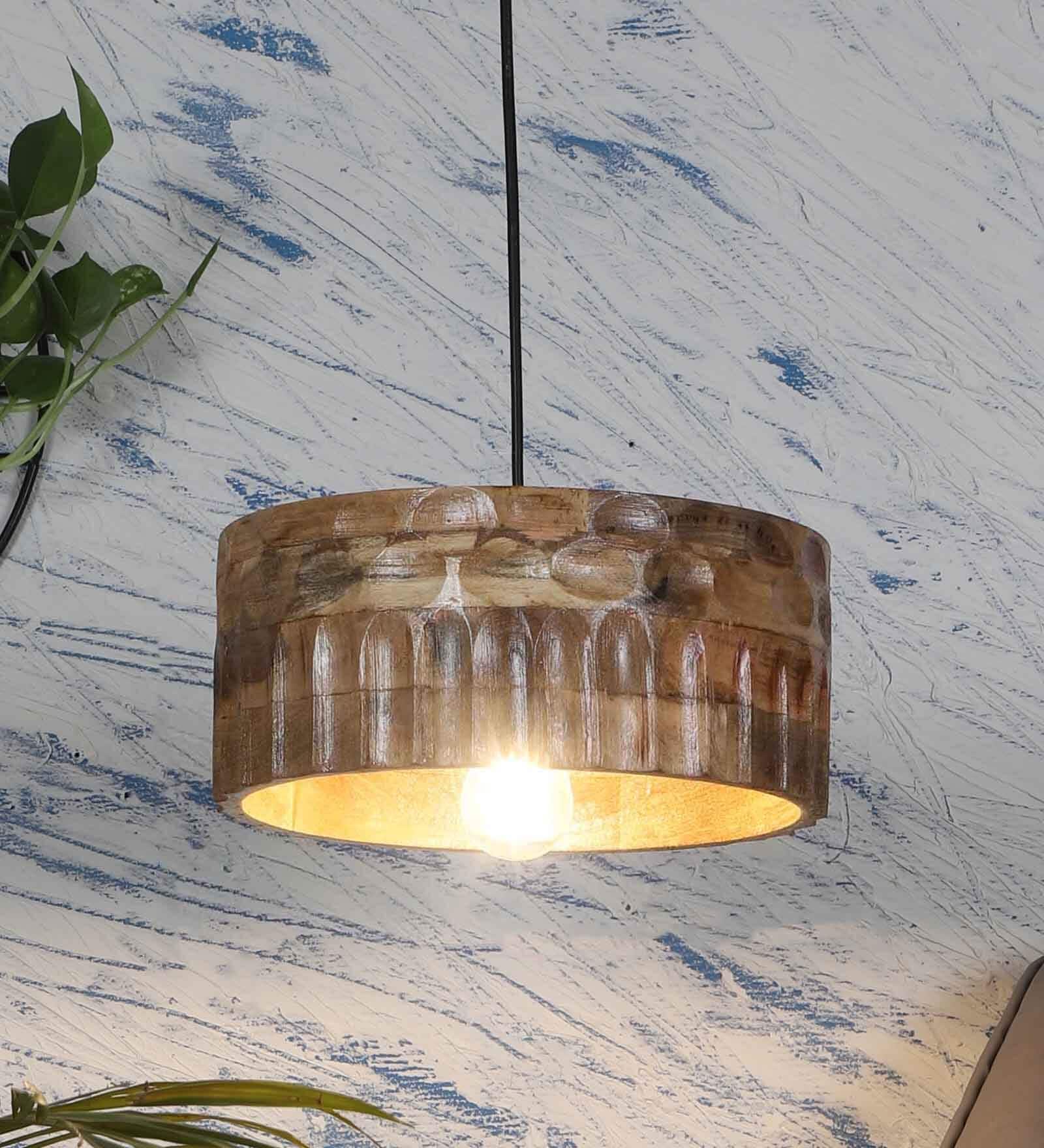 Natural Drum Hanging Lights With  Plug Type E-14