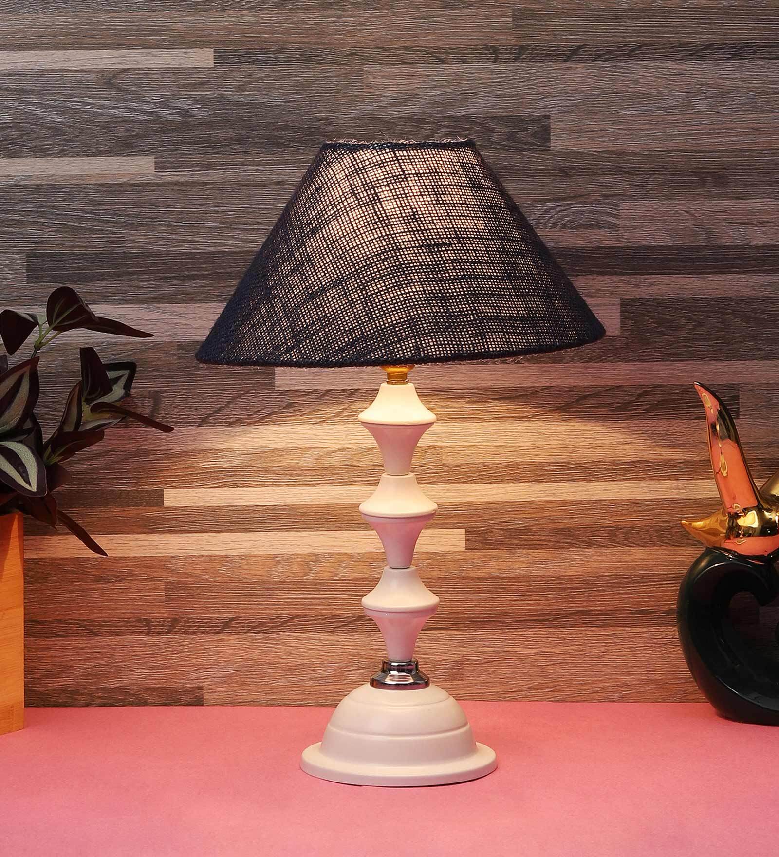 Natural Fiber Shade Table Lamp With White Base