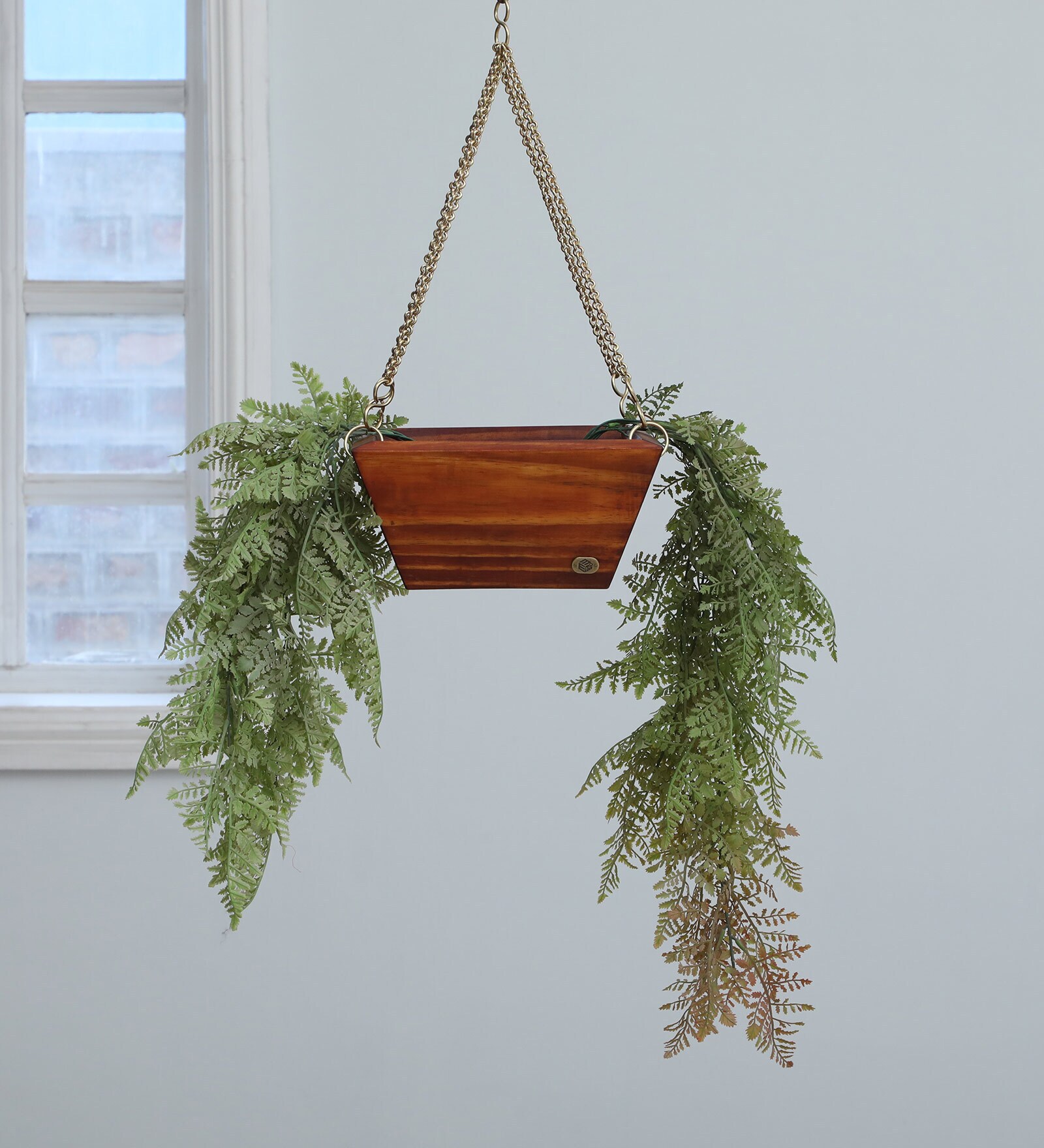 Natural Finish Pine Wood Angular Hanging Planter