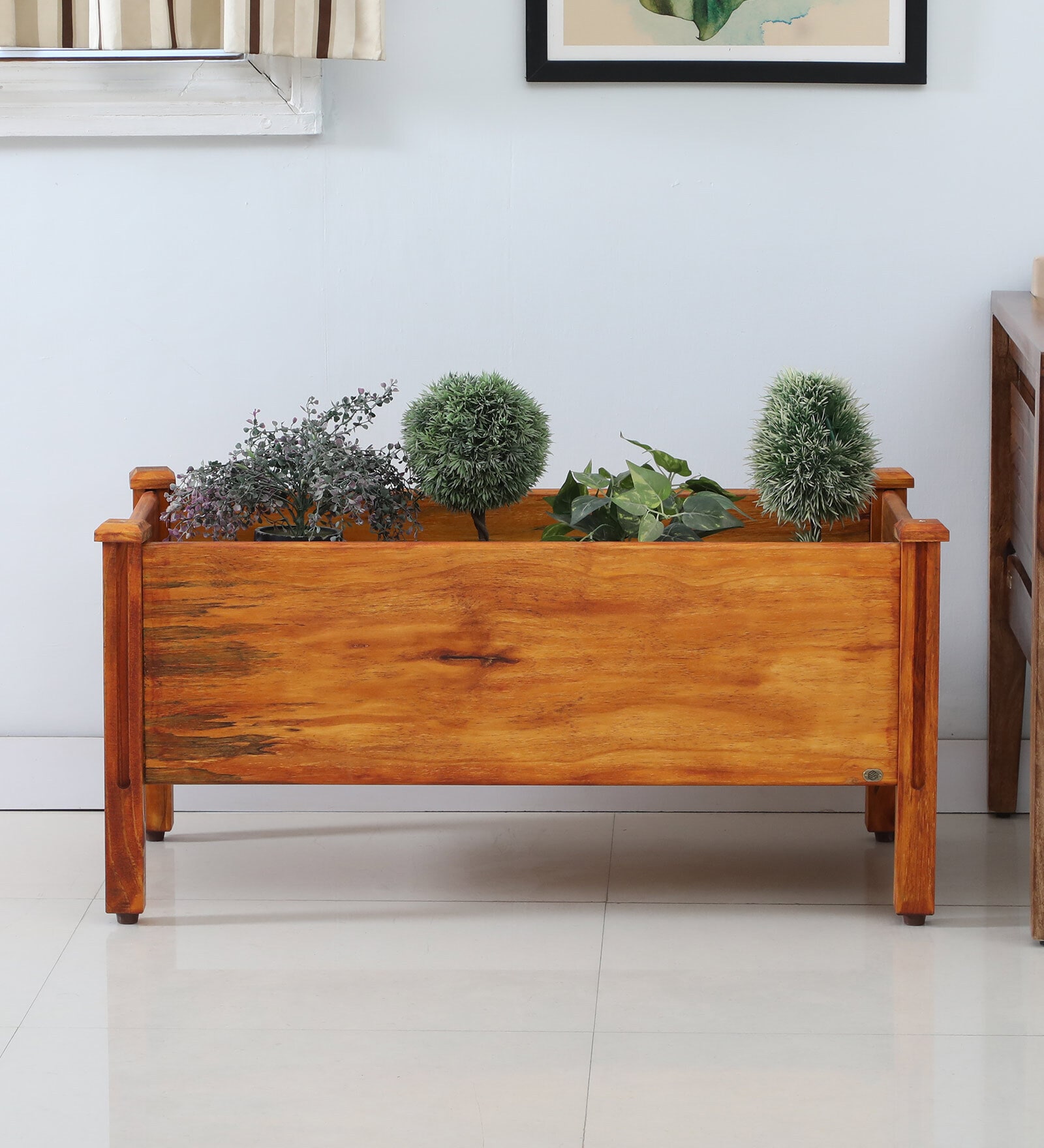 Rectangular Natural Finish Pine Wood Floor Planter