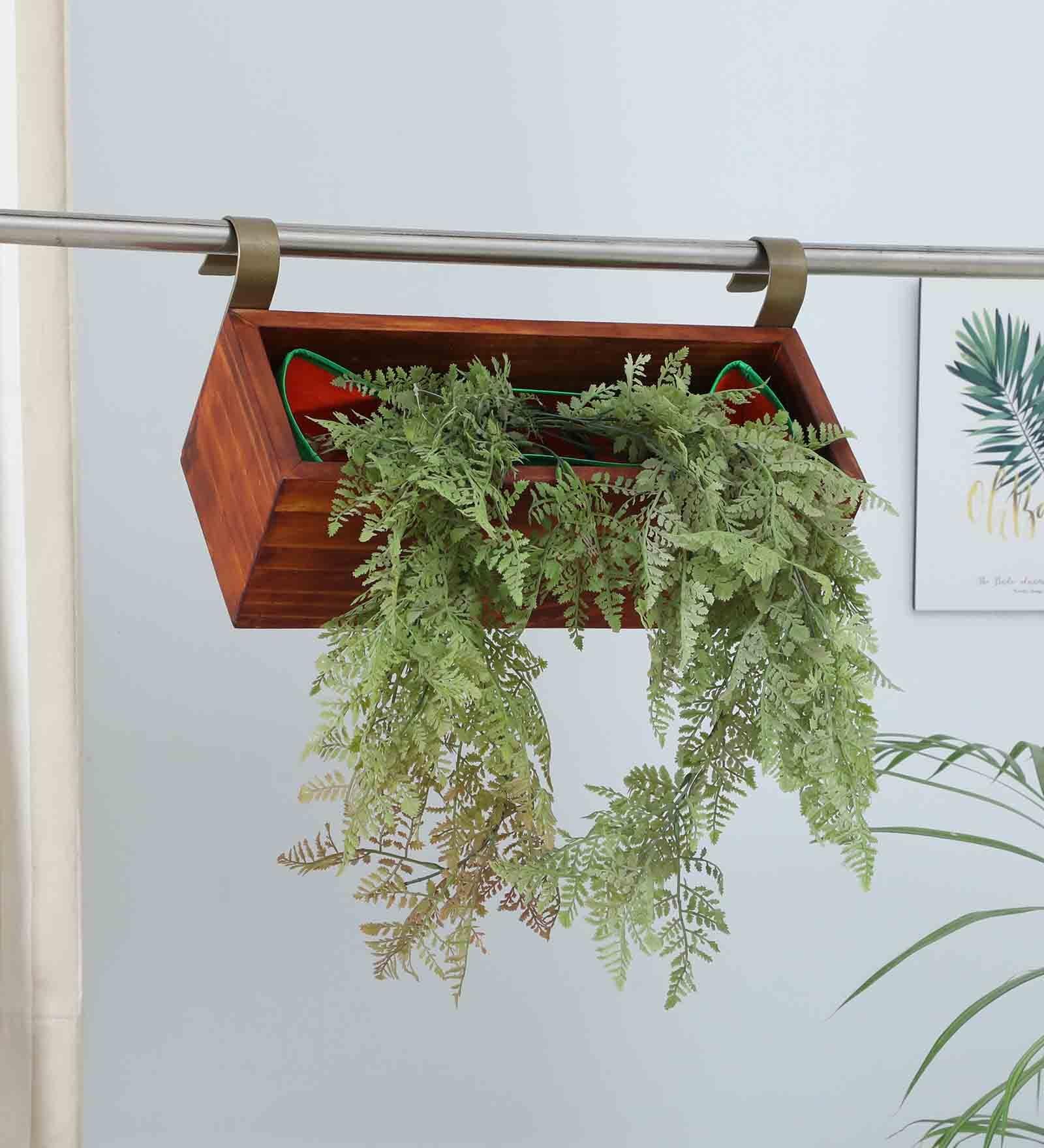 Natural Finish Pine Wood Rectangular Railing Planter