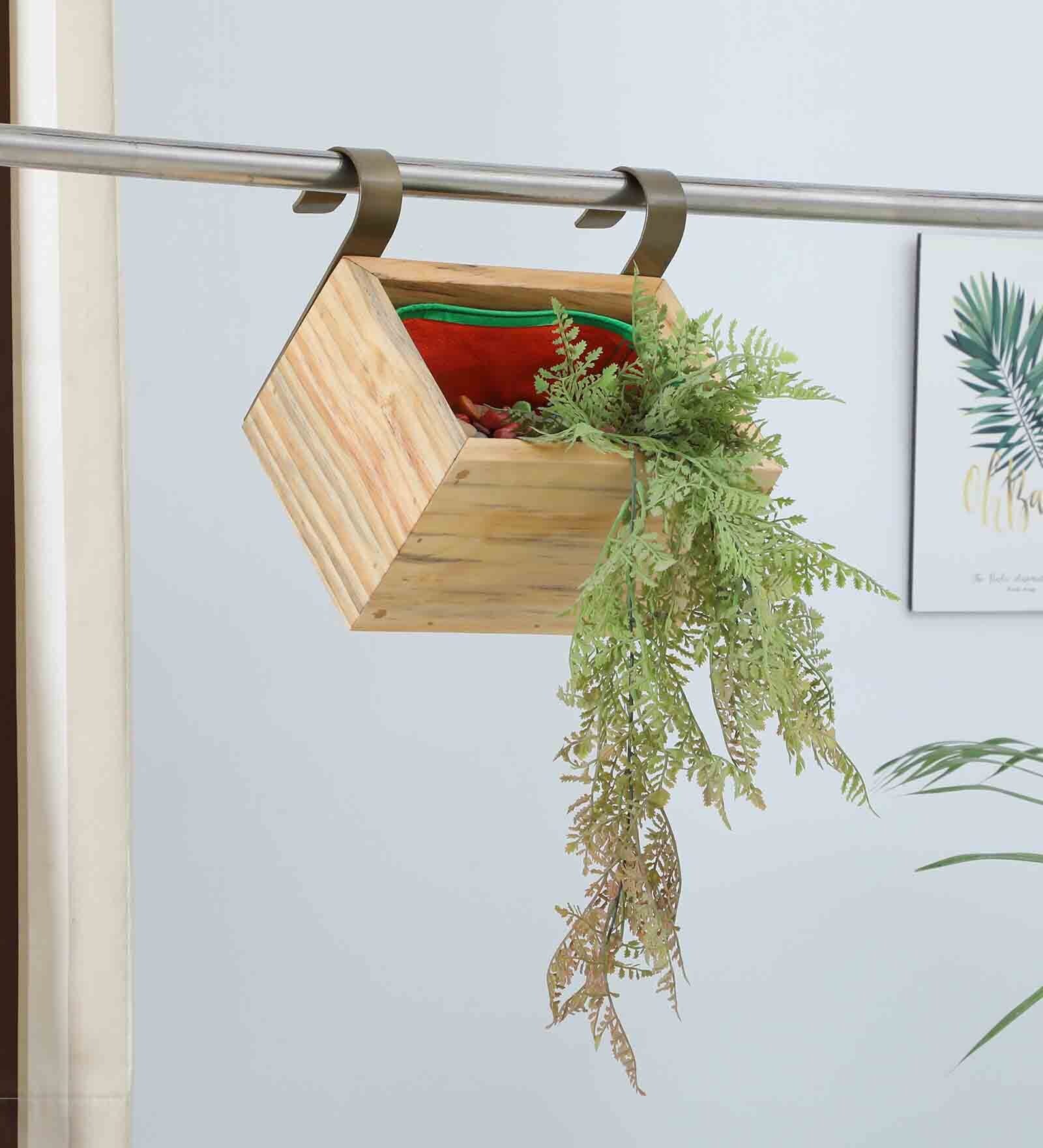 Natural Finish Pine Wood Rectangular Railing Planter