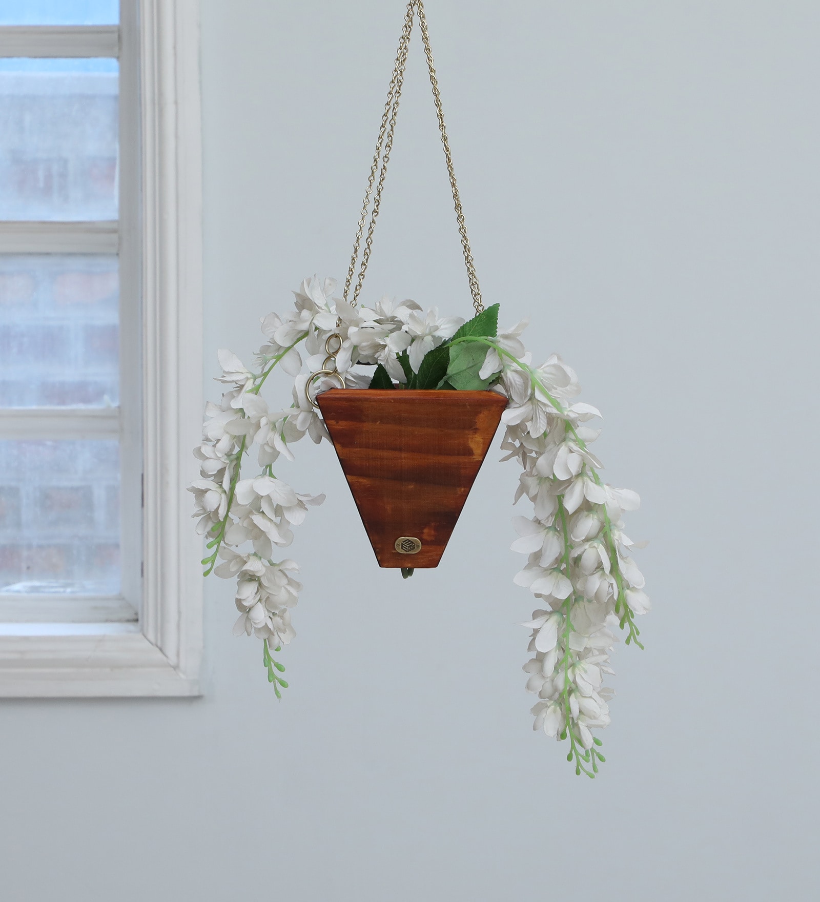 Natural Finish Pine Wood Triangular Hanging Planter