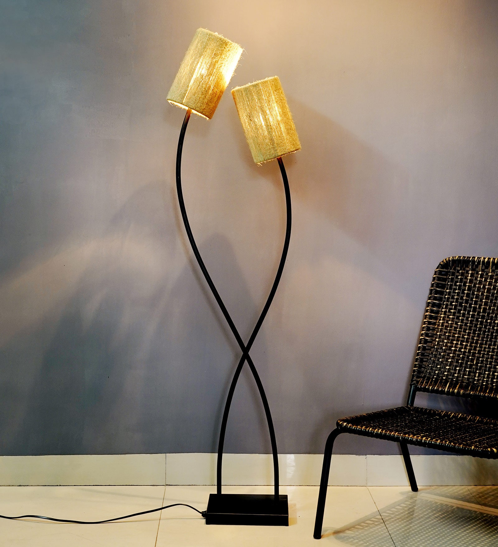 Buy Natural Jute Shade Floor Lamp with Black Base by District18 Online