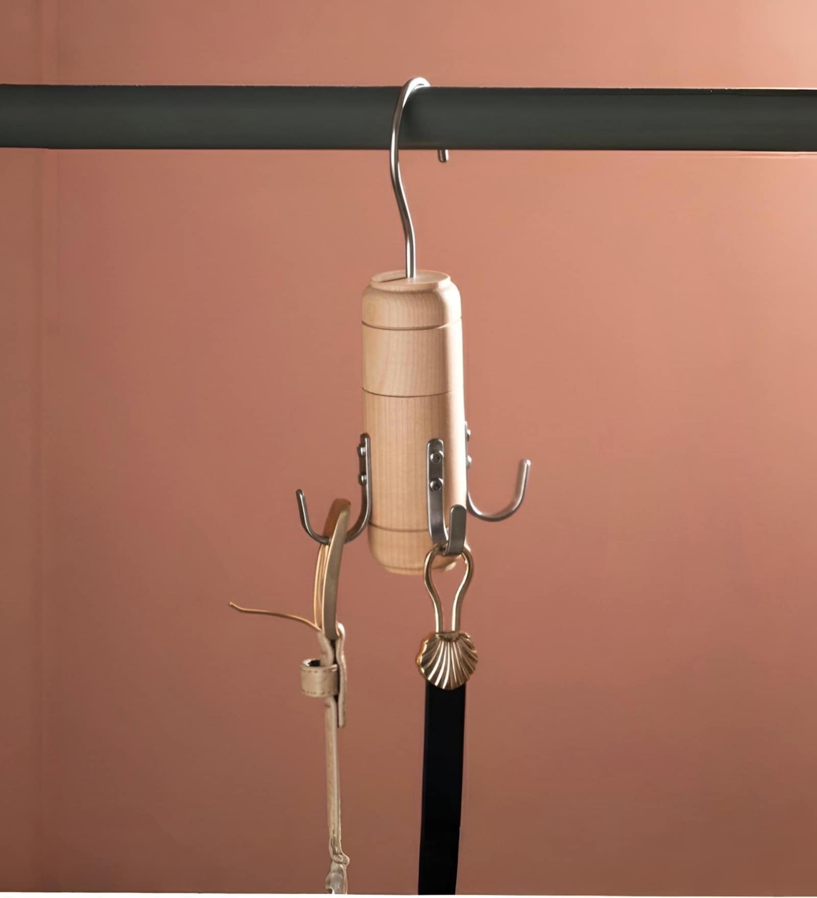 Natural Lotus Wood Belt and Scarf Hanger with 360 Swivel Hook Slim Space-Saving Wardrobe Organizer