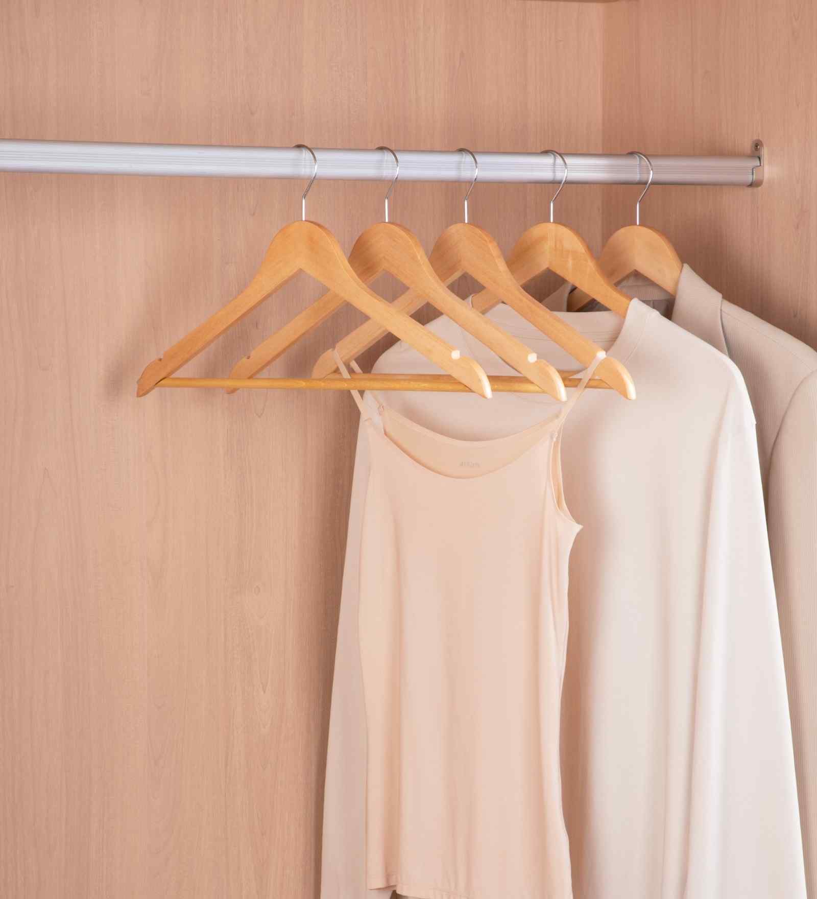 Natural Lotus Wood Shirt Hanger with Ribbed Non-Slip Bar and Satin Nickel Swivel Hook Set of 5