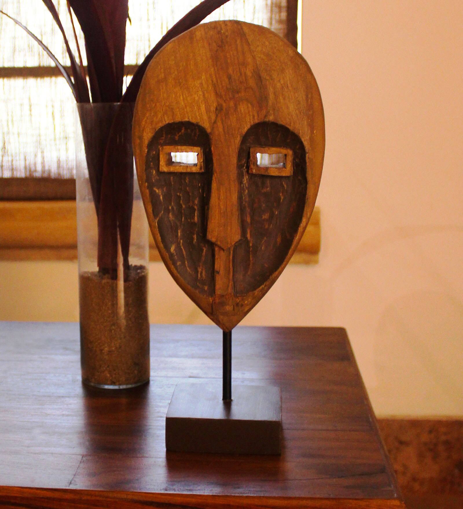Natural Mango Wood & Iron Museum Mask Showpieces
