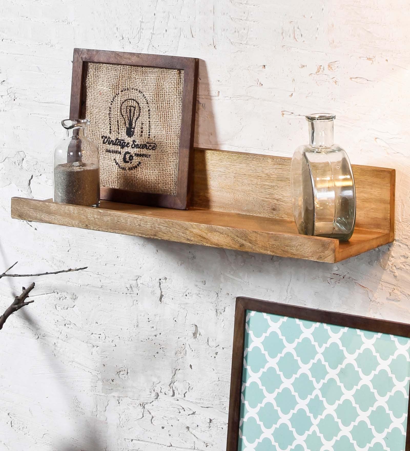 Buy Mango Wood Floating Wall Shelf In Natural Finish By Fabuliv At