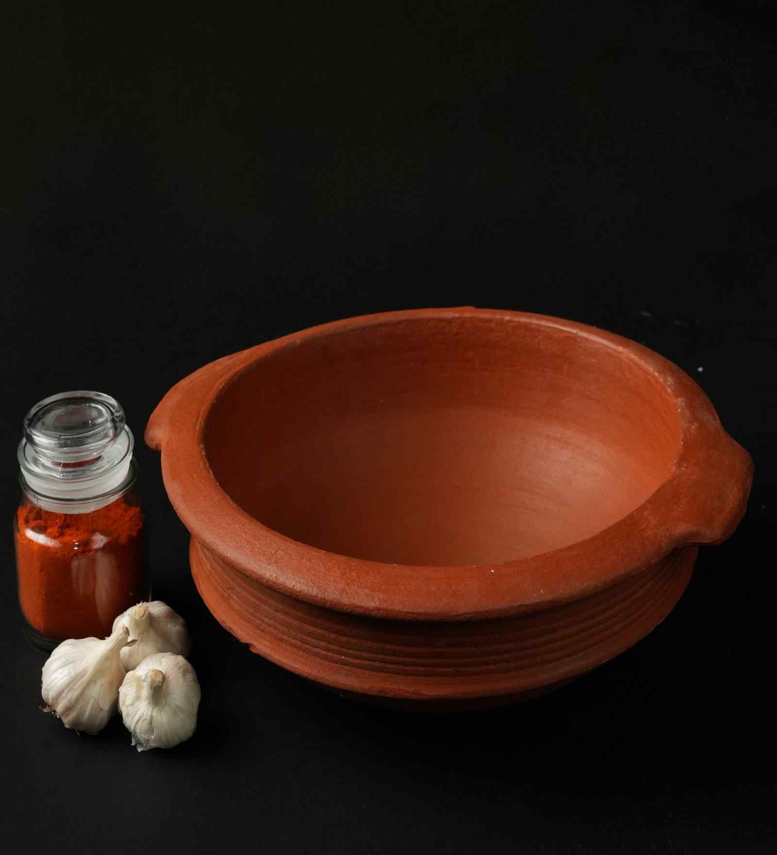 Natural Non Stick Pre Seasoned Red Clay Cooking Pot, Handi Small Size (Large) (10 Inch)