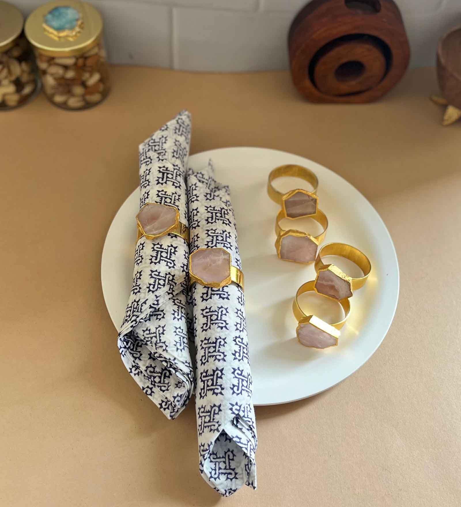 Crystal Pink Stone Set of 6 Napkin Rings
