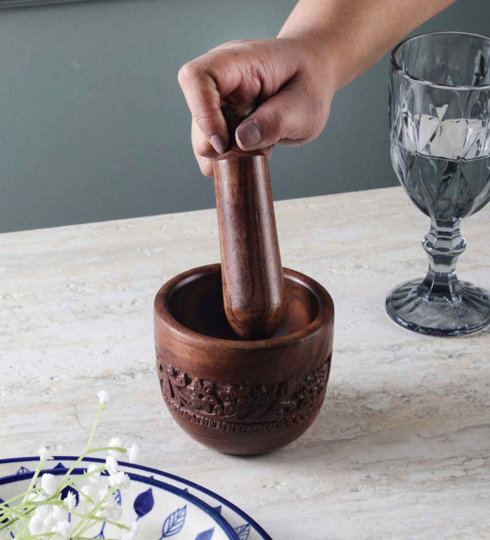 Natural Rose Wood Mortar and Pestle