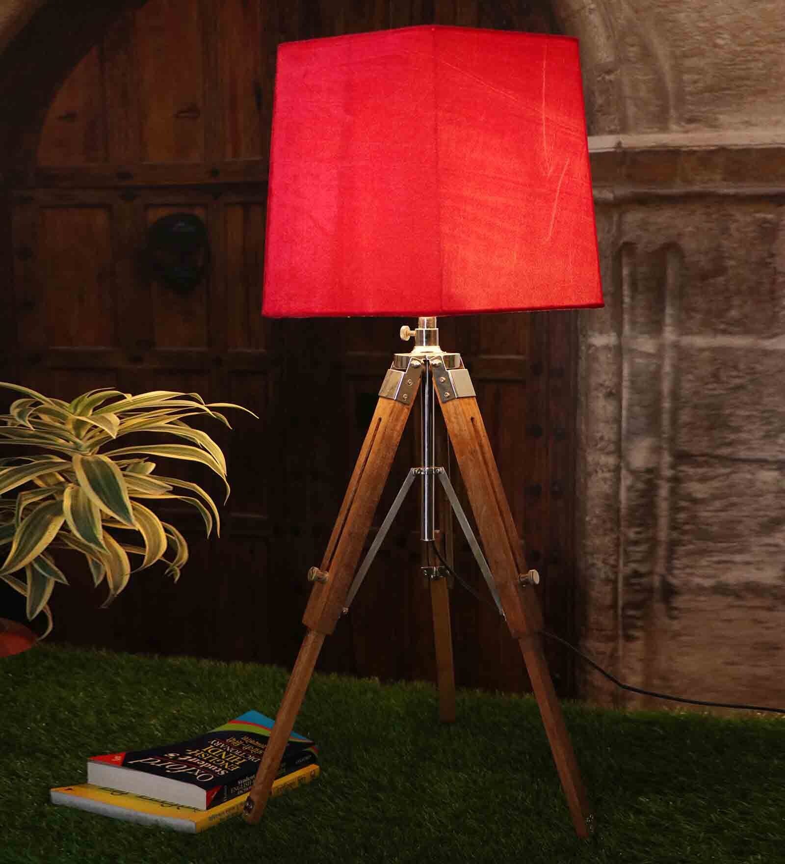 Buy Katana Pink Velvet Shade Night Lamp With Wood Base By Black Pearl