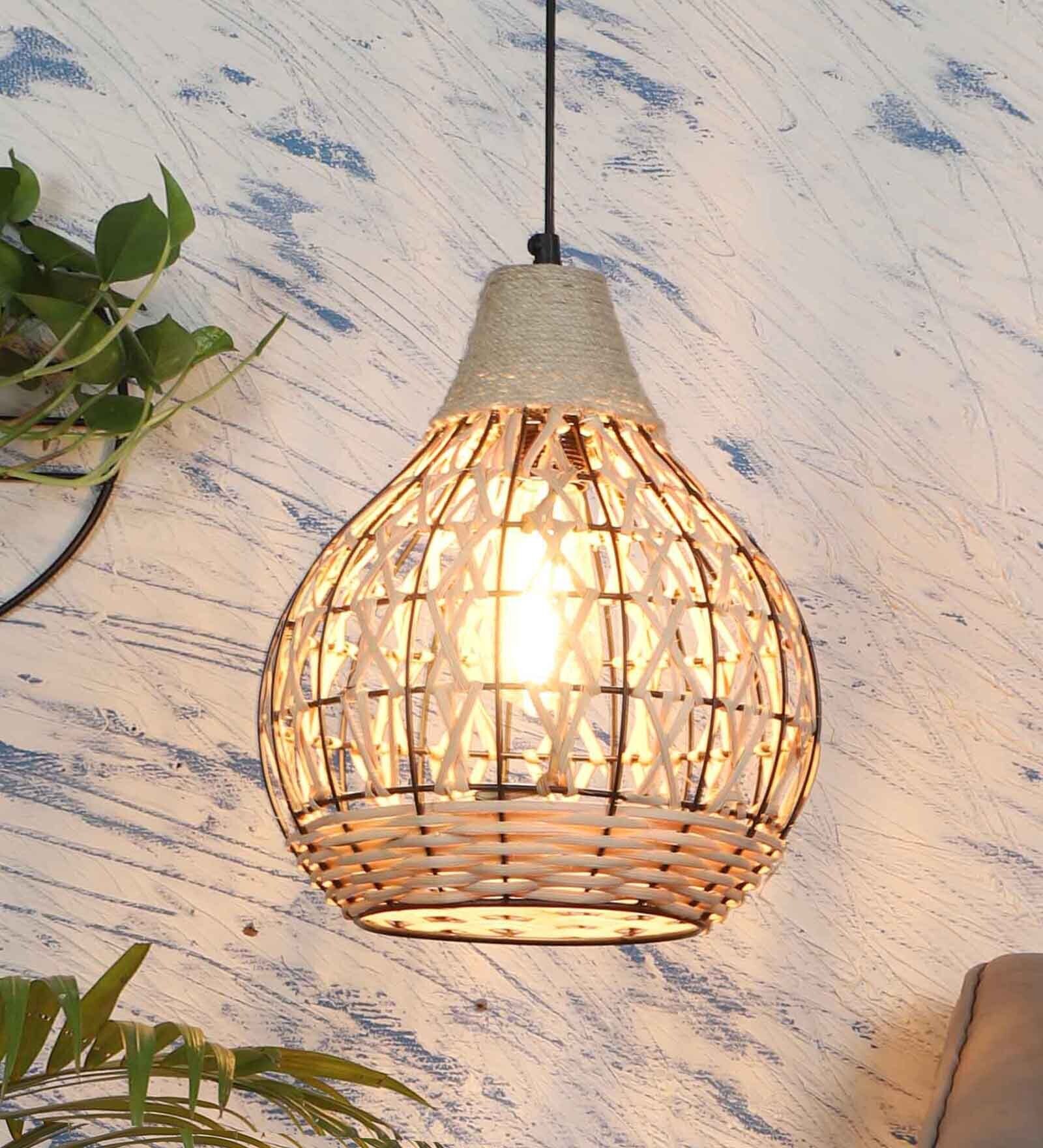 Natural Teardrop Hanging Lights With  Plug Type E-14