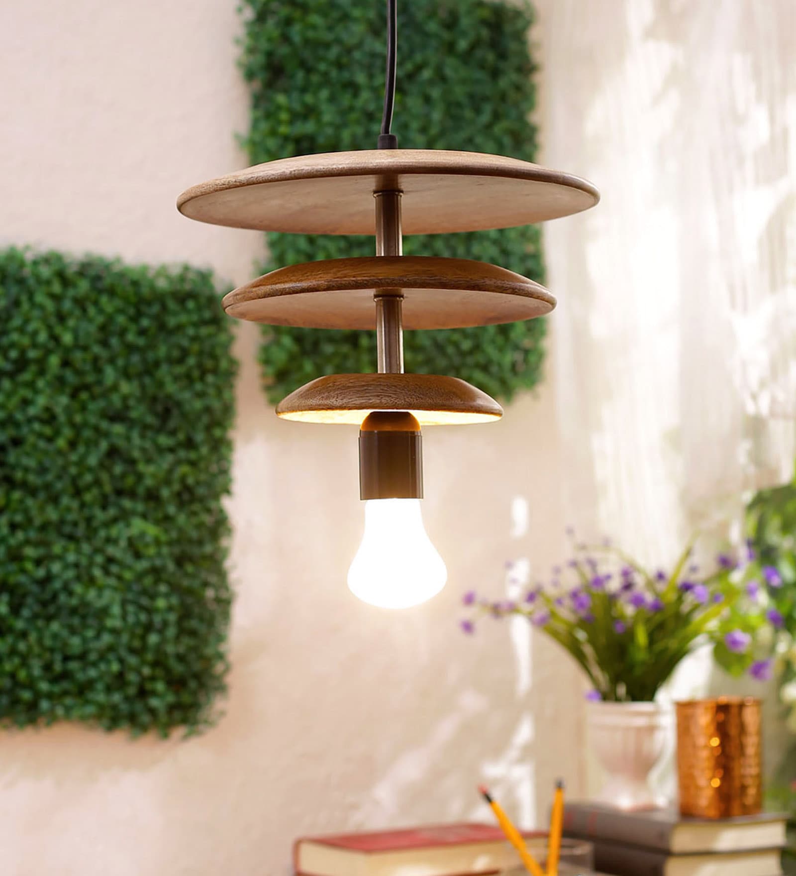Yvonne Brown Wood Single Hanging Lights