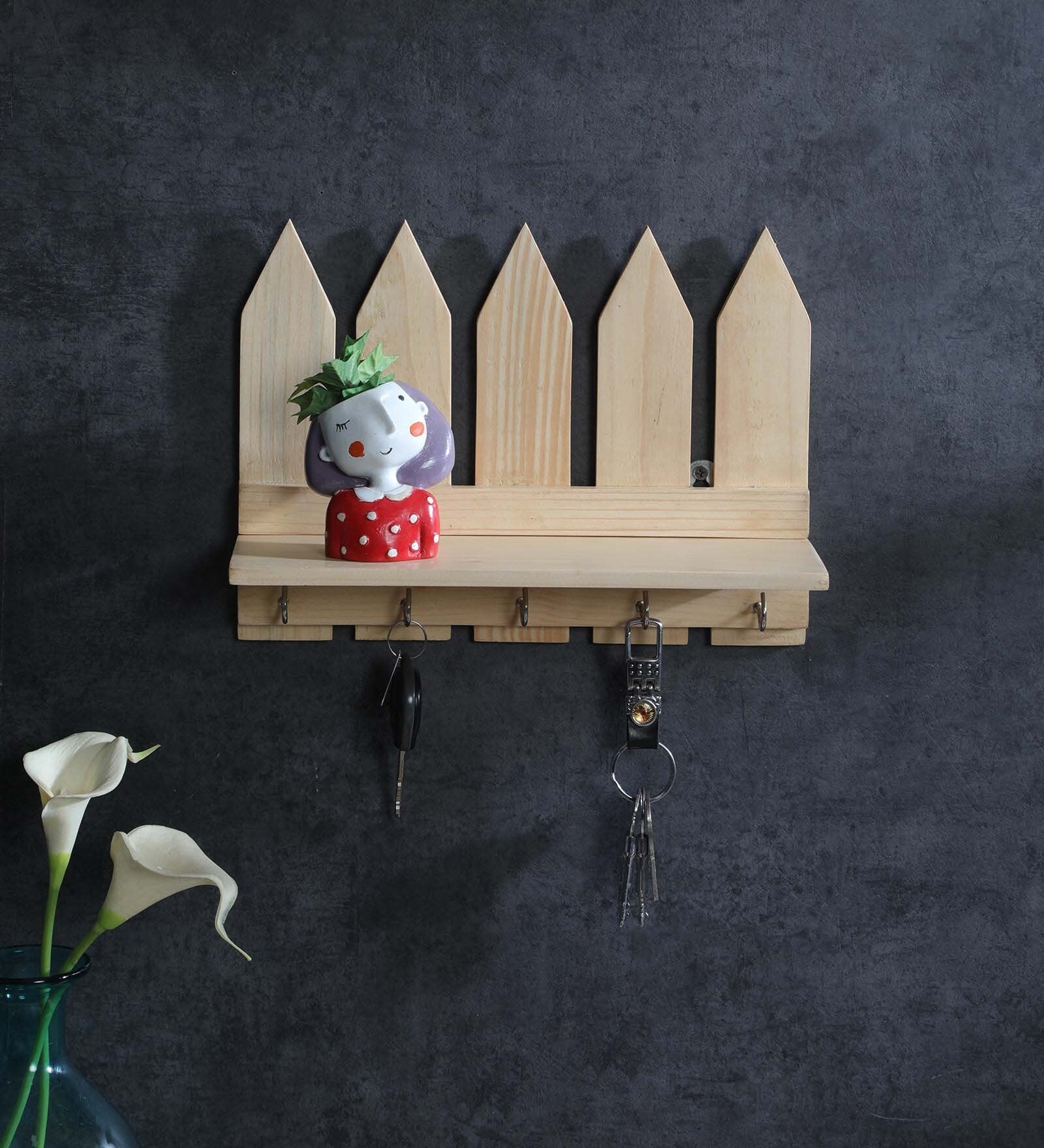 Natural wood Picket fence key holder