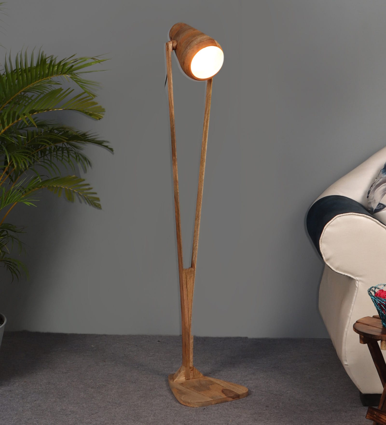 Natural Wood Shade Floor Lamp with Natural Base