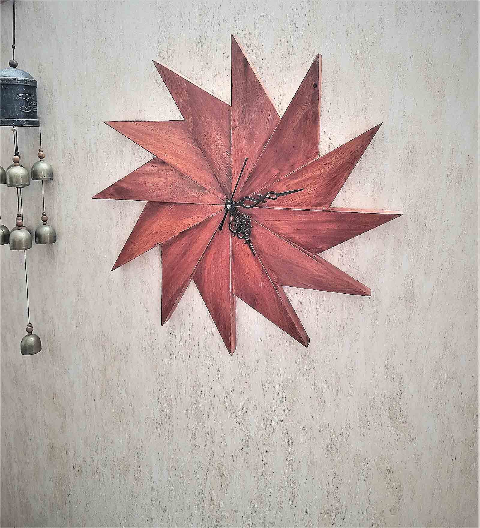 Natural Wood Wood Hand Carving Decorative Novelty Wall Clock