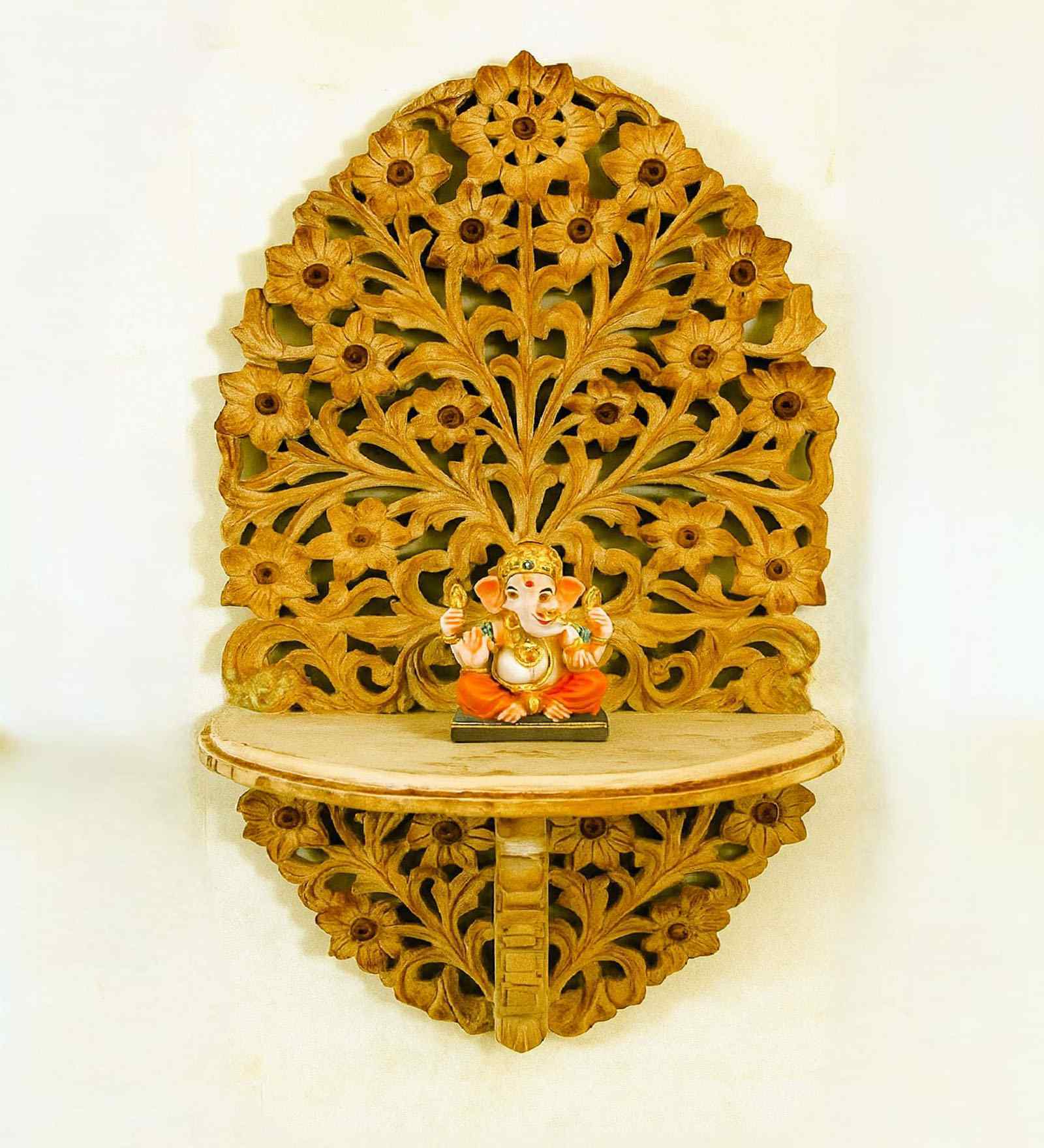 Natural Wooden Pale Yellow Colour Solid Wood Handcarved Floating Wings Wall Shelf