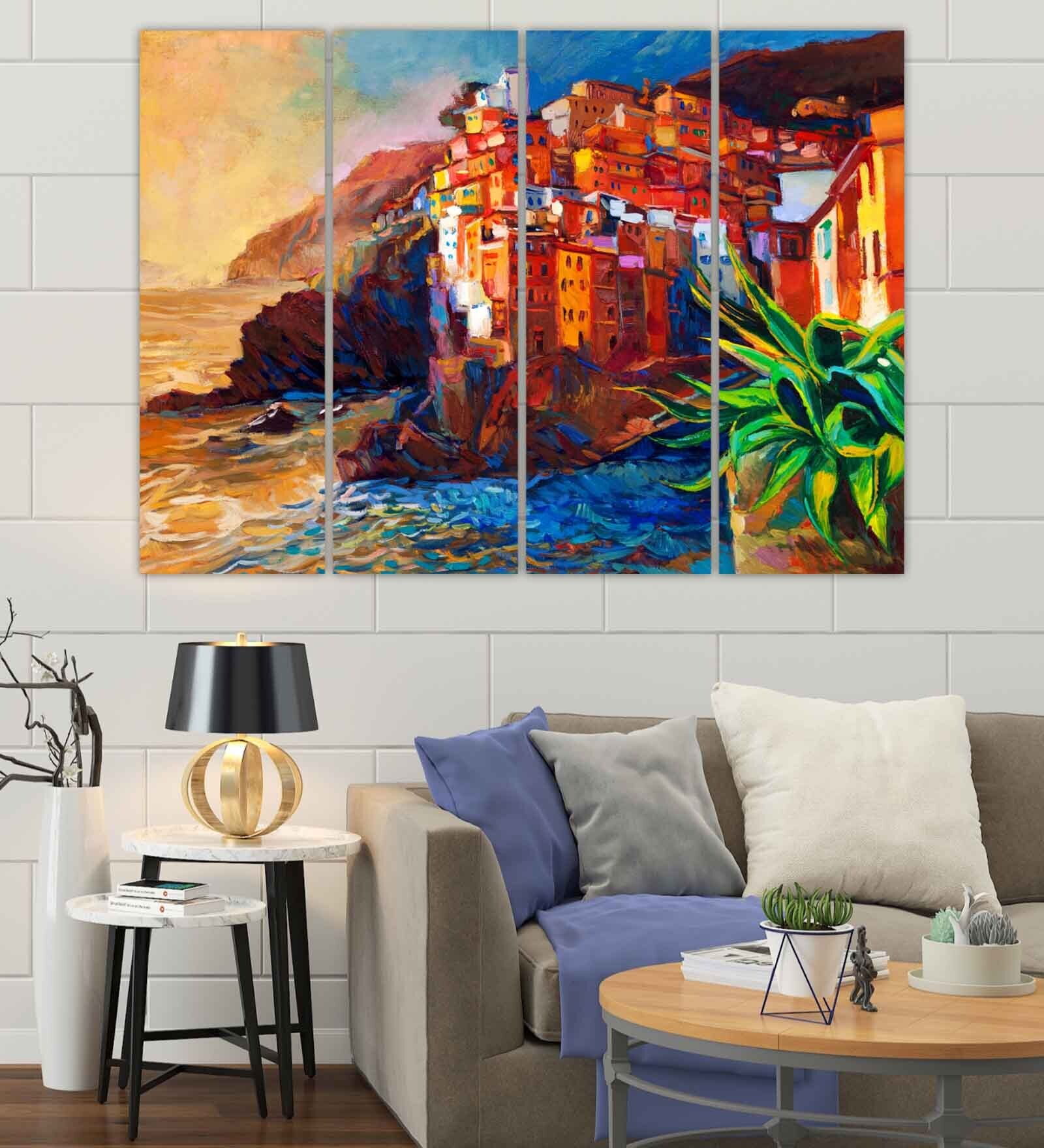Nature Orange Wood Framed Art Panels Set of 4