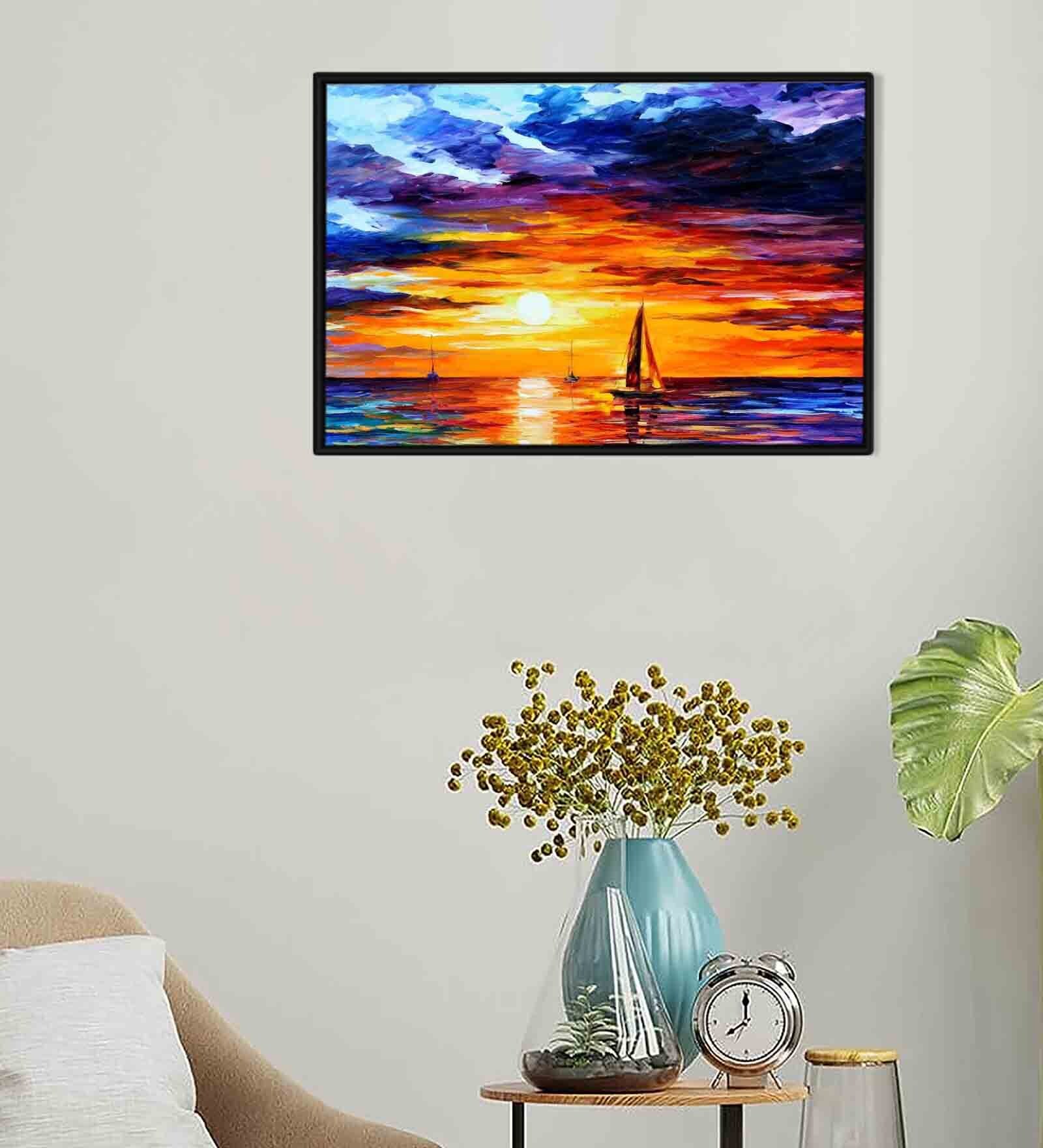 Nature Reflections Multicolour Synthetic Wood Framed Canvas Wall Painting