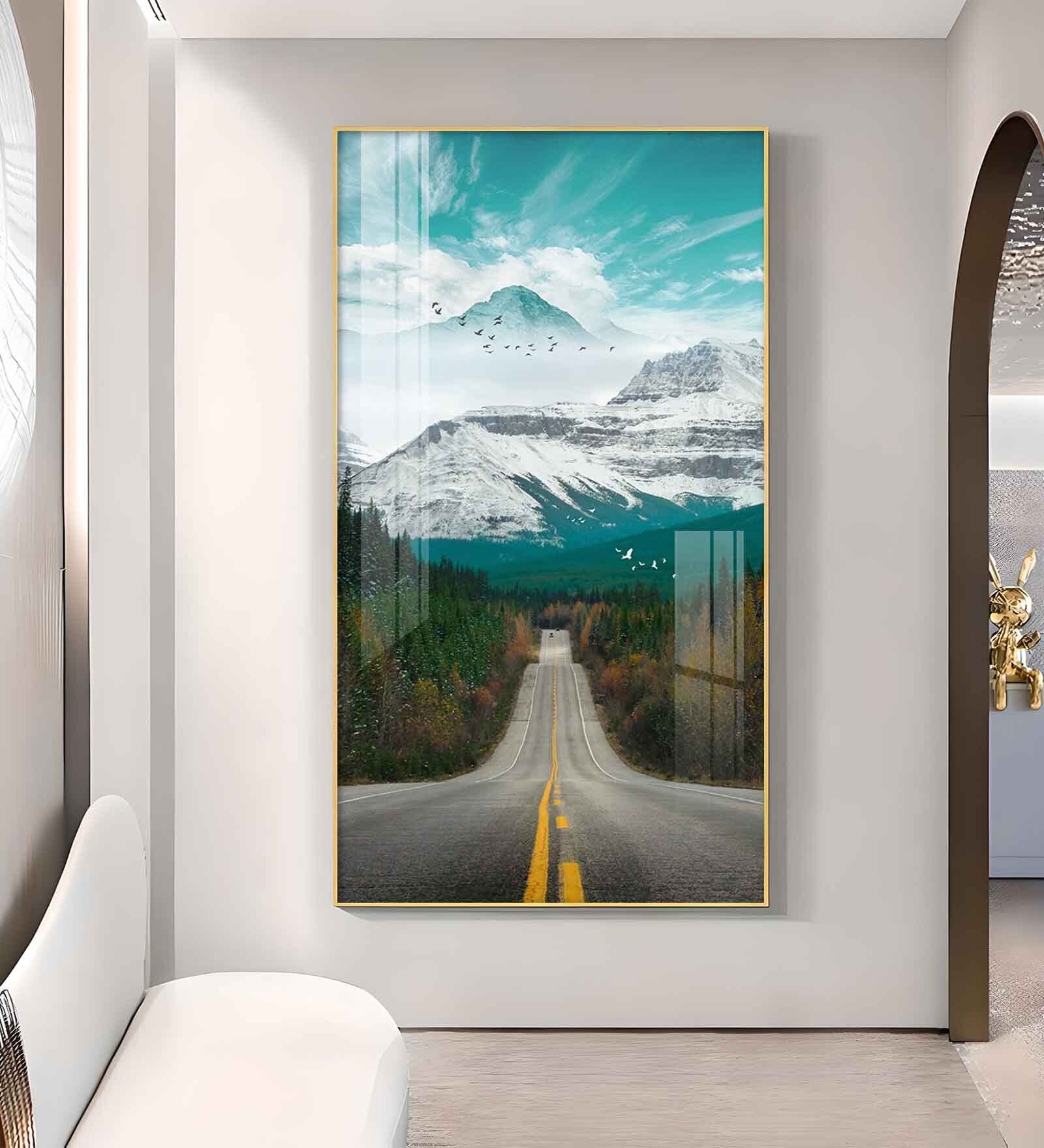 Nature's Gateway Road Glass Finish Vertical Wall Art