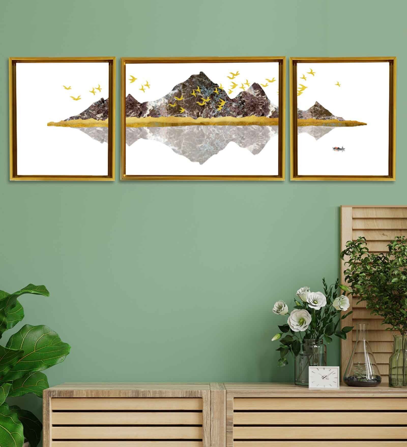Nature Theme Multicolour Canvas Framed Landscape Art Panel Set of 3