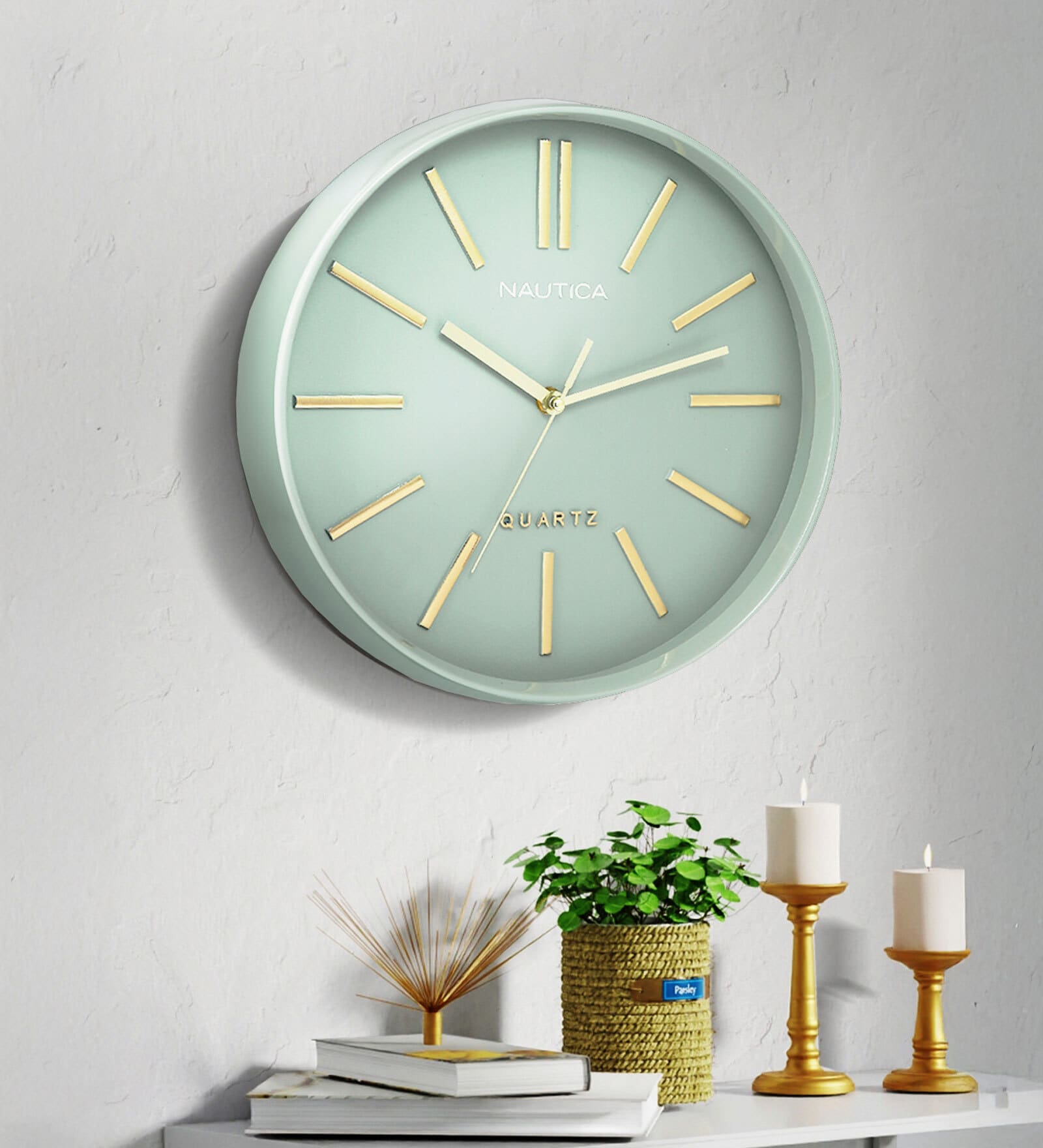 Green Modern Wall Clock in Matte Finish with Quartz Silent Sweep Technology