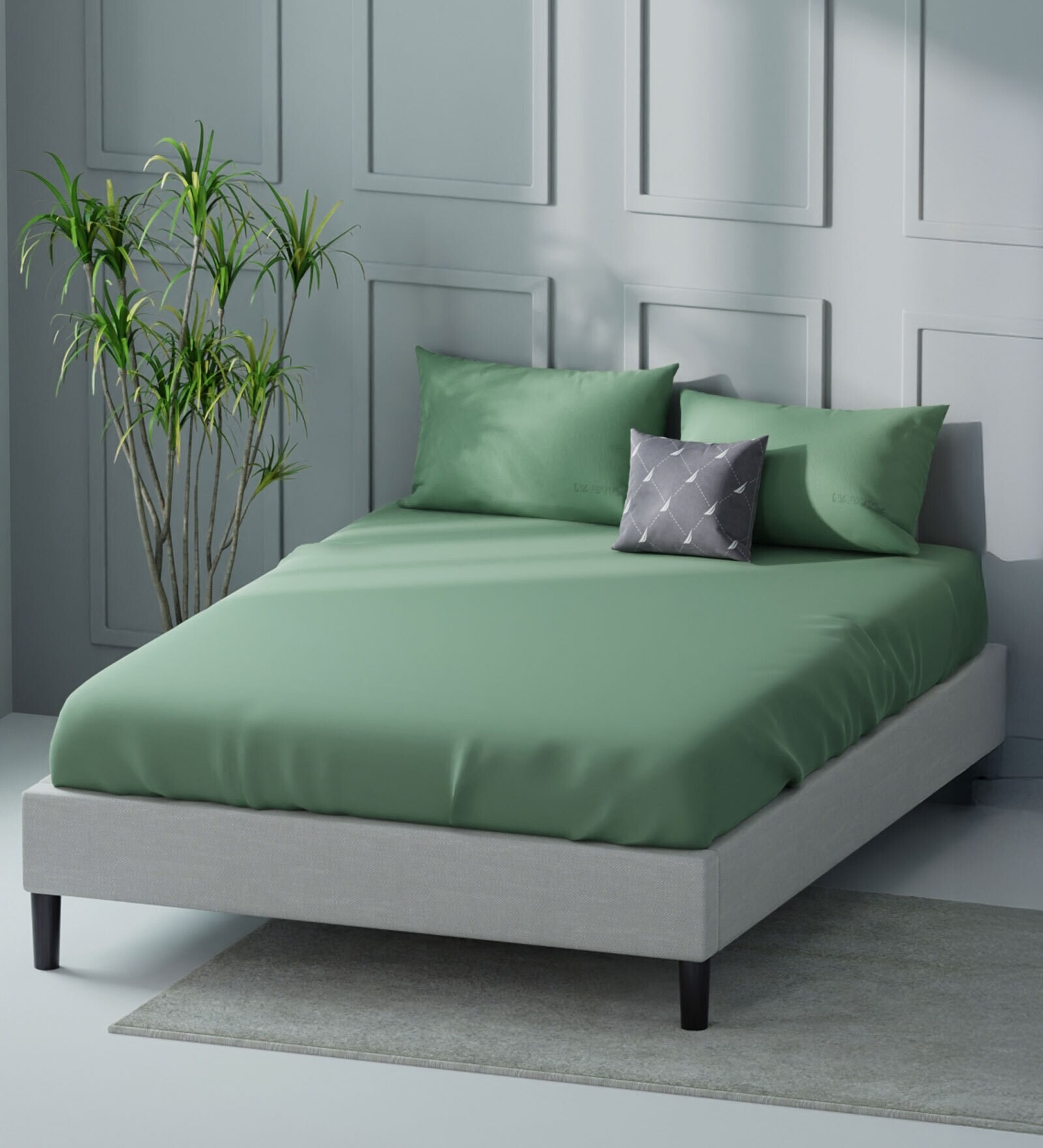 Aqua Green 100% Cotton Solid Super King Size Bedsheet With 2 Pillow Covers