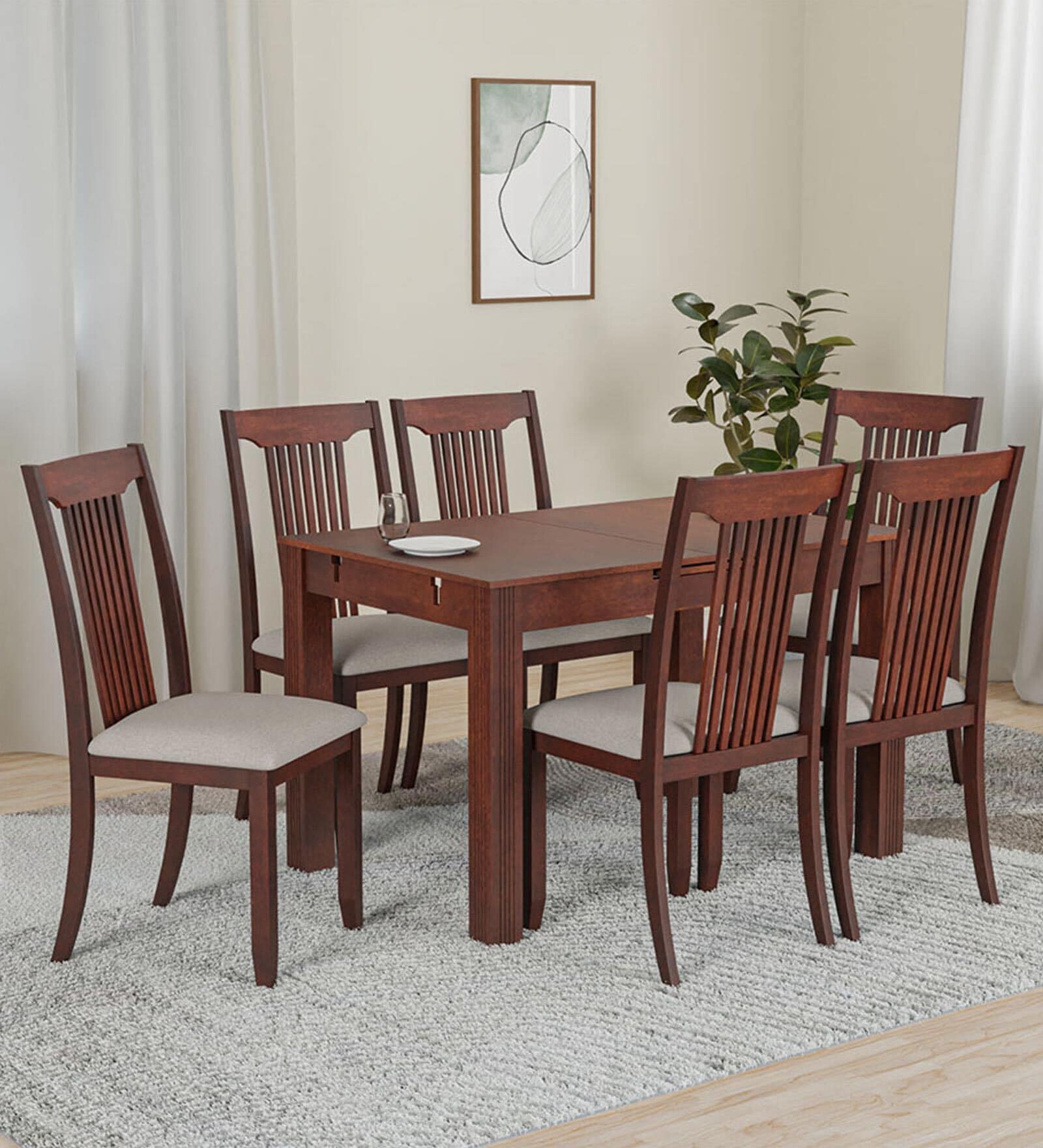 Navin Extandable 6 Seater Dining Set In Brown Finish