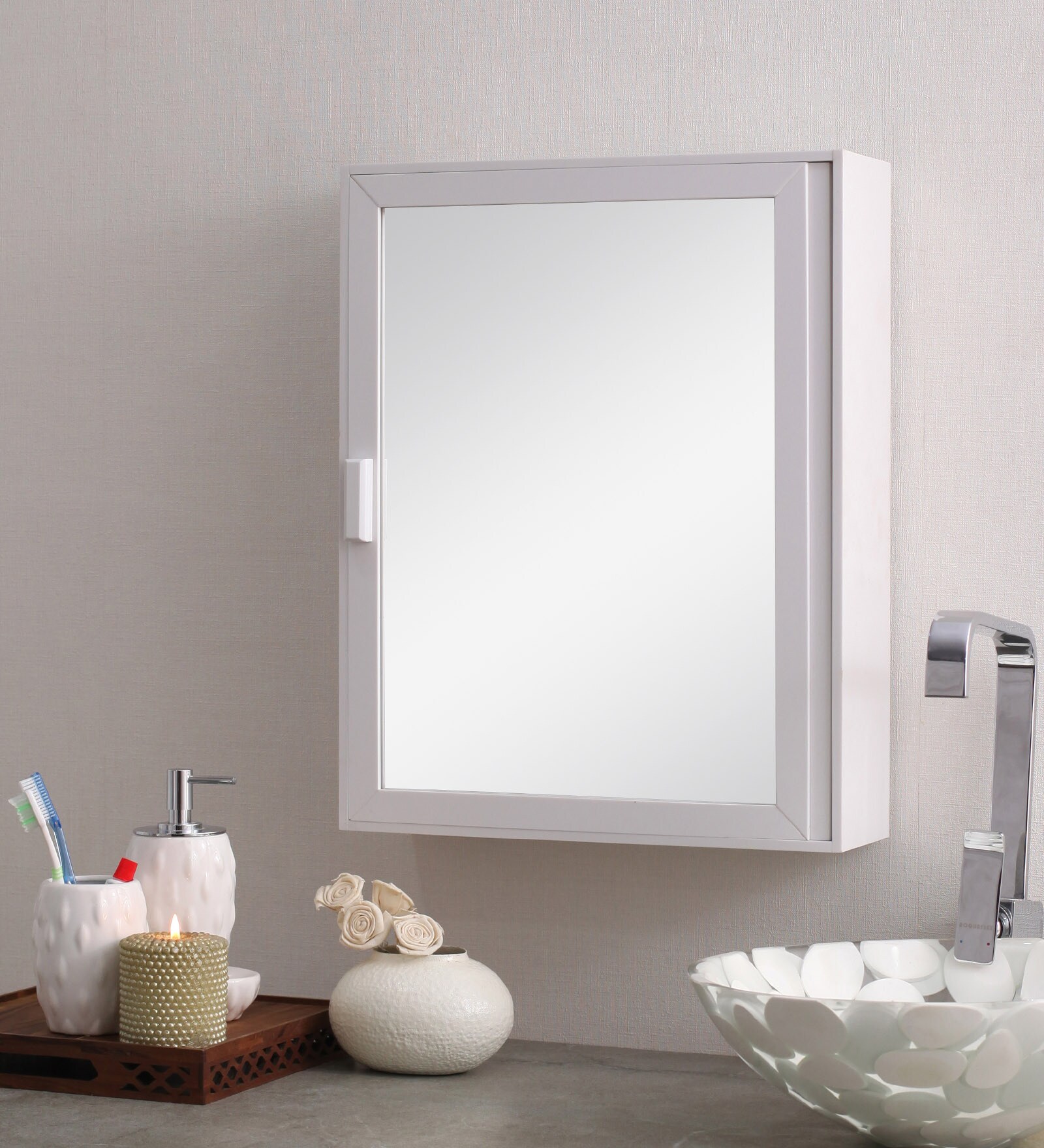 Buy Acrylic White 5 Compartment Bathroom Cabinet With Mirror (L: 16, W ...