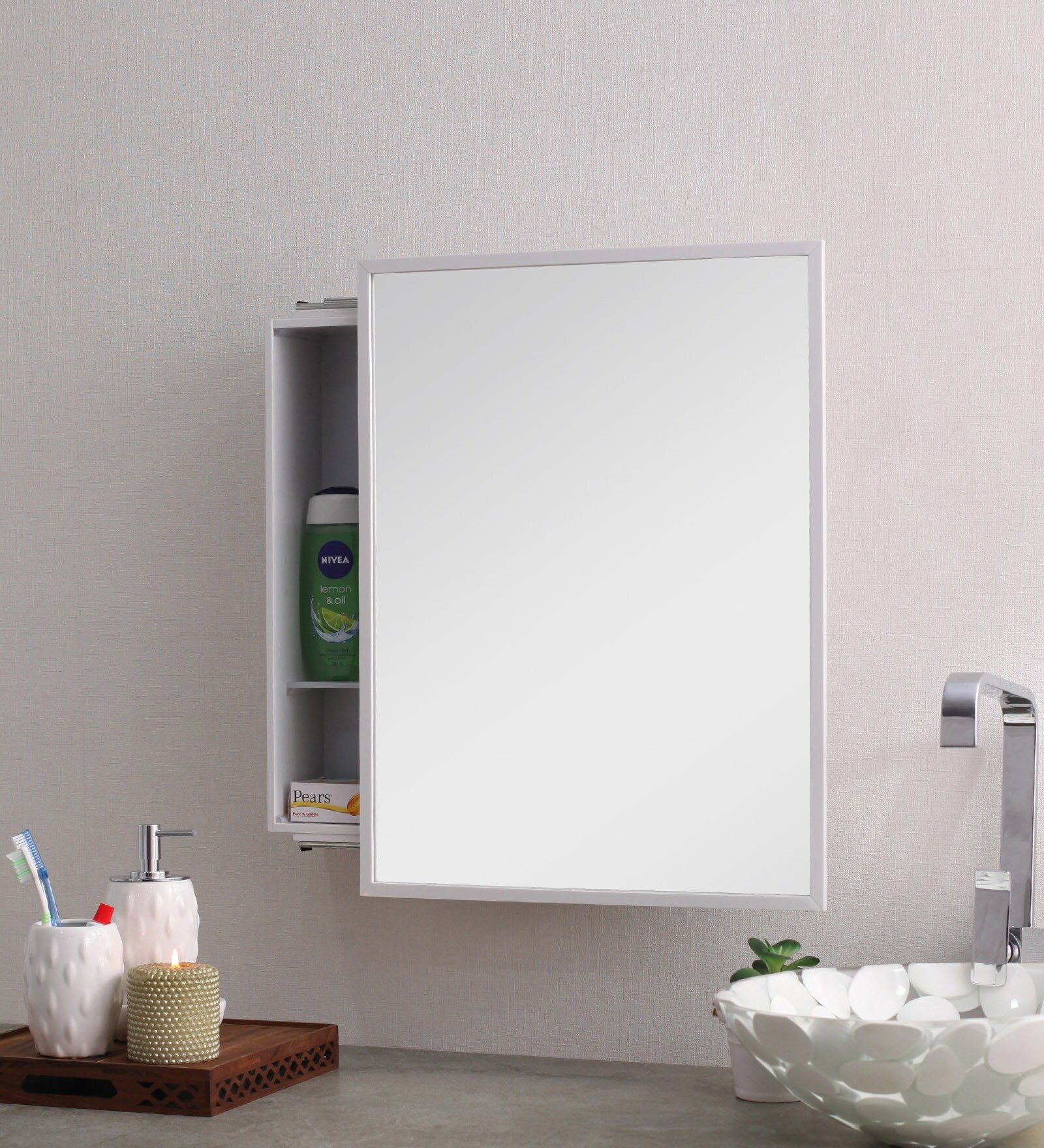 Buy Acrylic White 3 Compartment Bathroom Cabinet (L: 16, W: 4, H: 18 ...