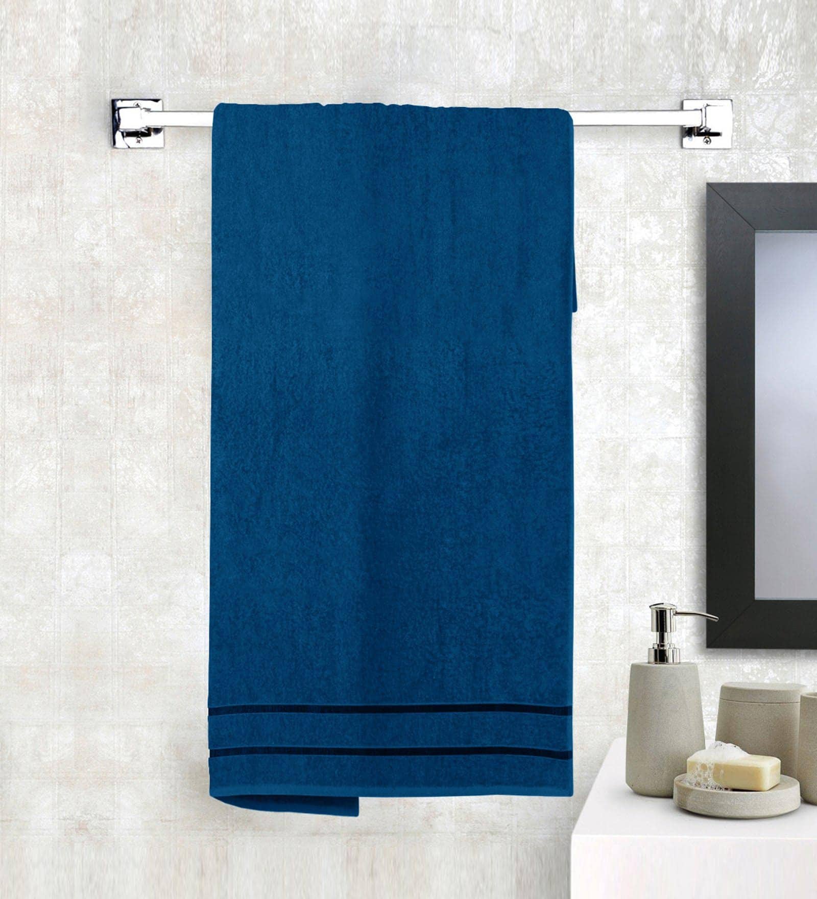 Blue Solid 450 GSM Cotton Bath Towel