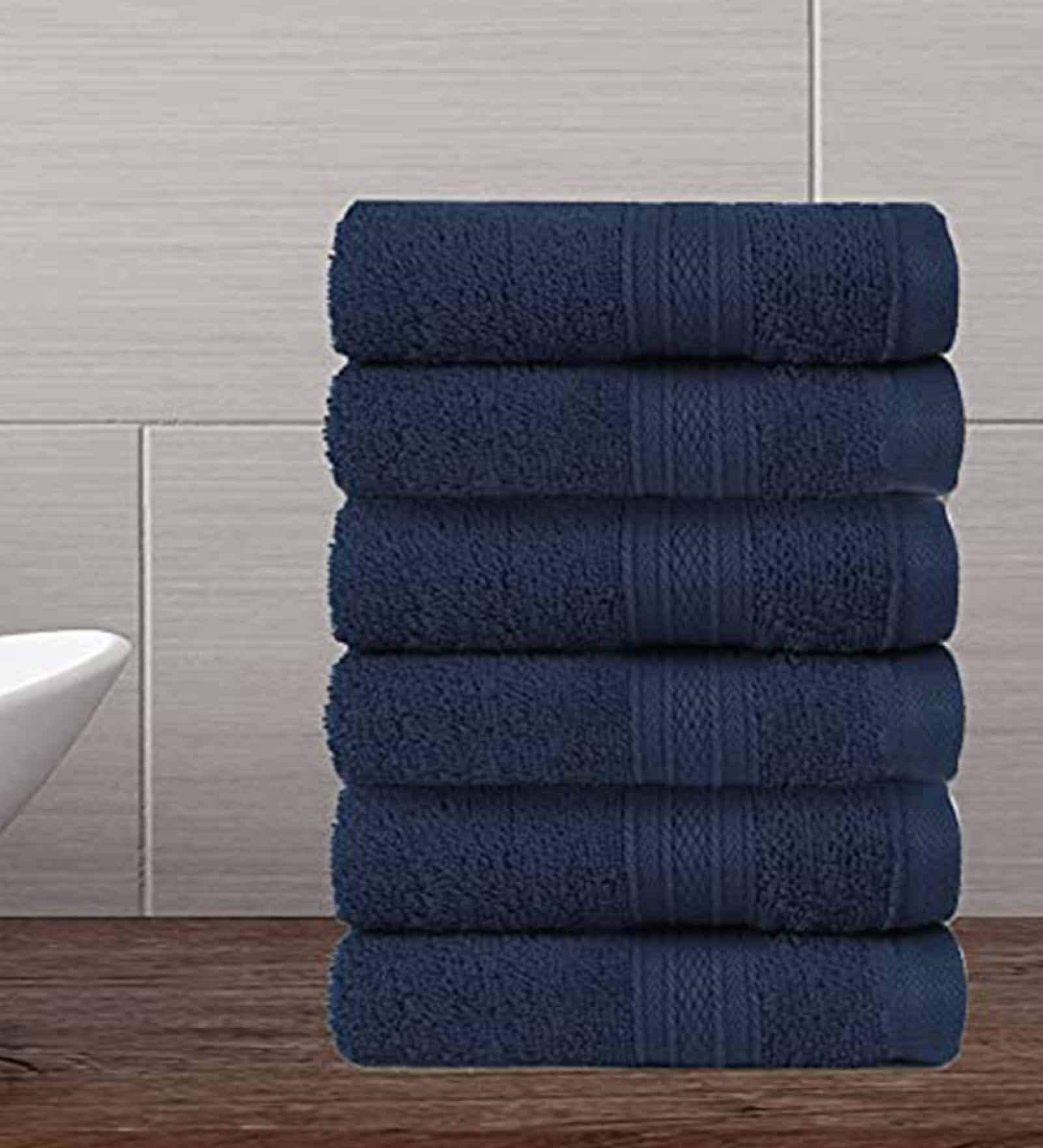 Blue Solid 500 GSM Cotton Face Towels (Set of 6)