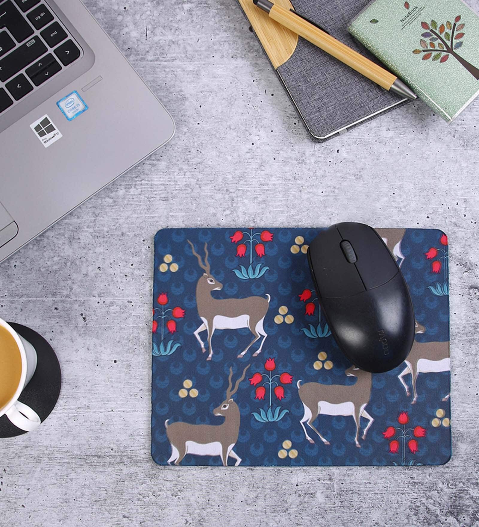Navy Blue & Grey Deer Printed Rectangle Mousepad