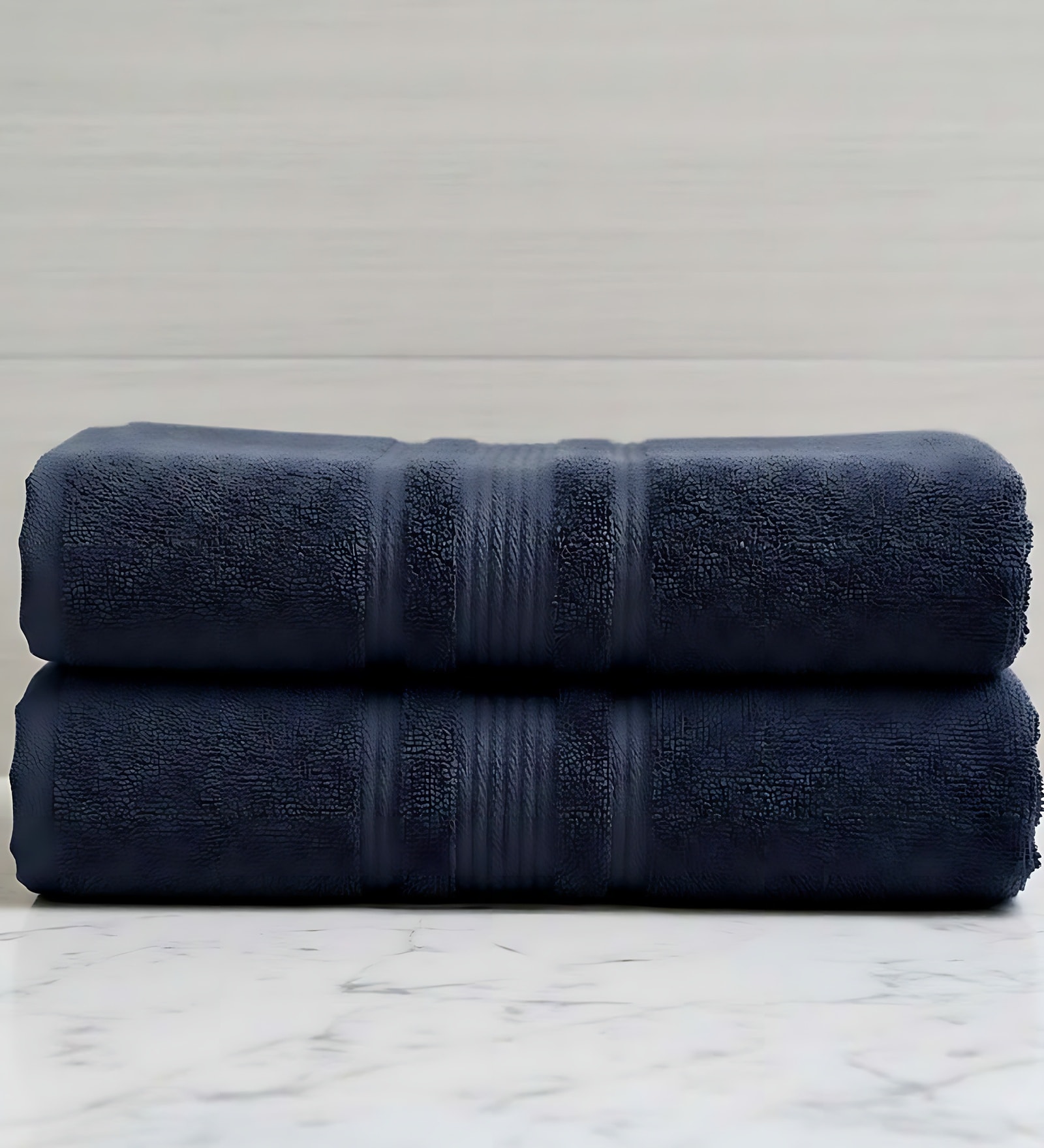 Navy Blue Soft Cotton 500 GSM Solid Bath Towel Pack Of 2