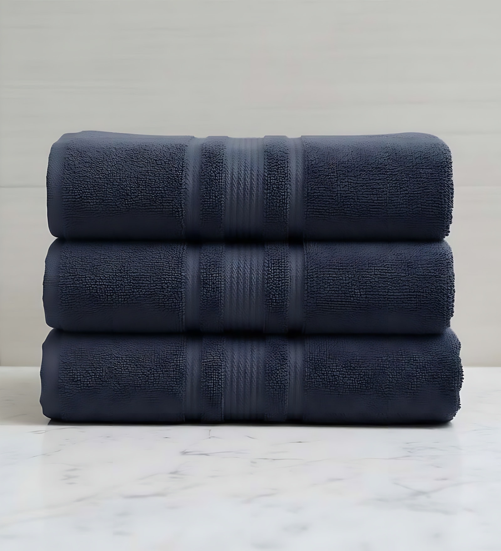 Navy Blue Soft Cotton 500 GSM Solid Bath Towel Pack Of 3
