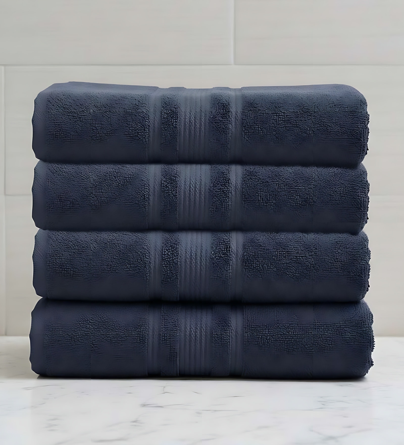 Navy Blue Soft Cotton 500 GSM Solid Bath Towel Pack Of 4