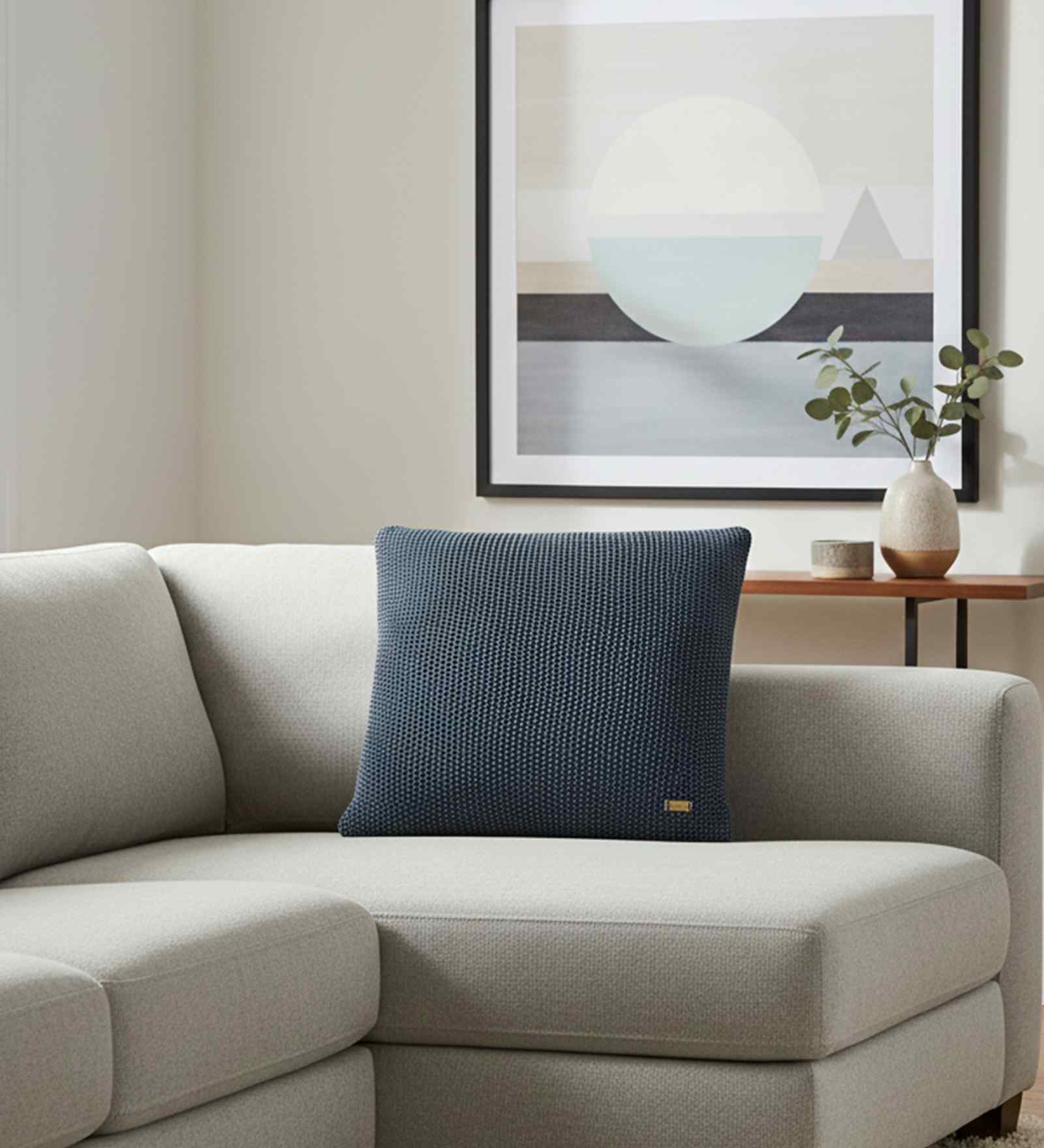 Navy Blue 100% Cotton Mini Moss 16X16 Inches Knitted Cushion Cover