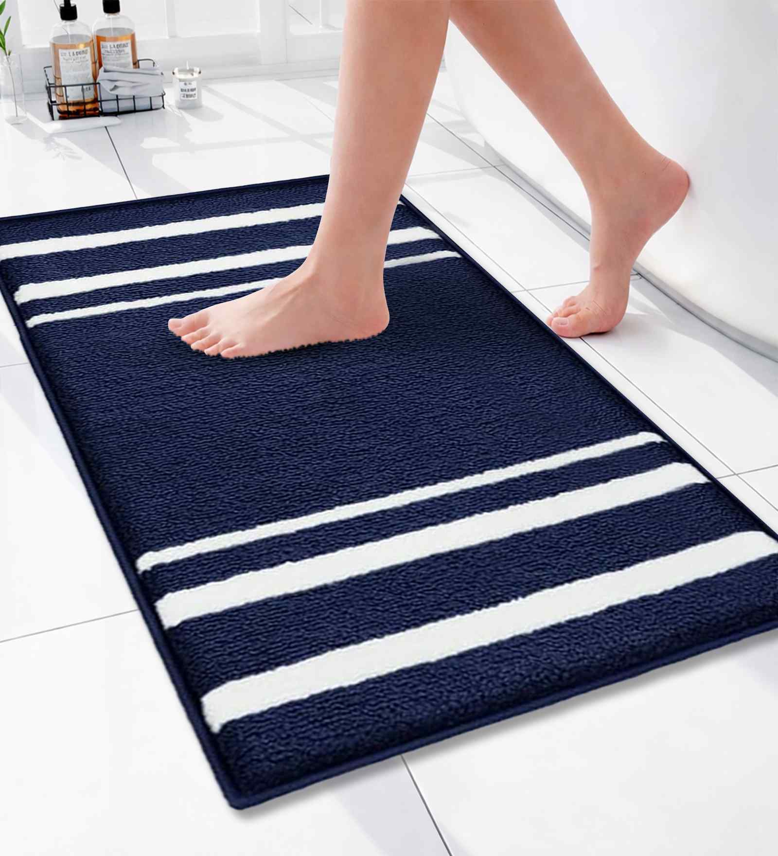 Navy Blue Microfiber 40x60 cm Anti Skid Bathroom Mat