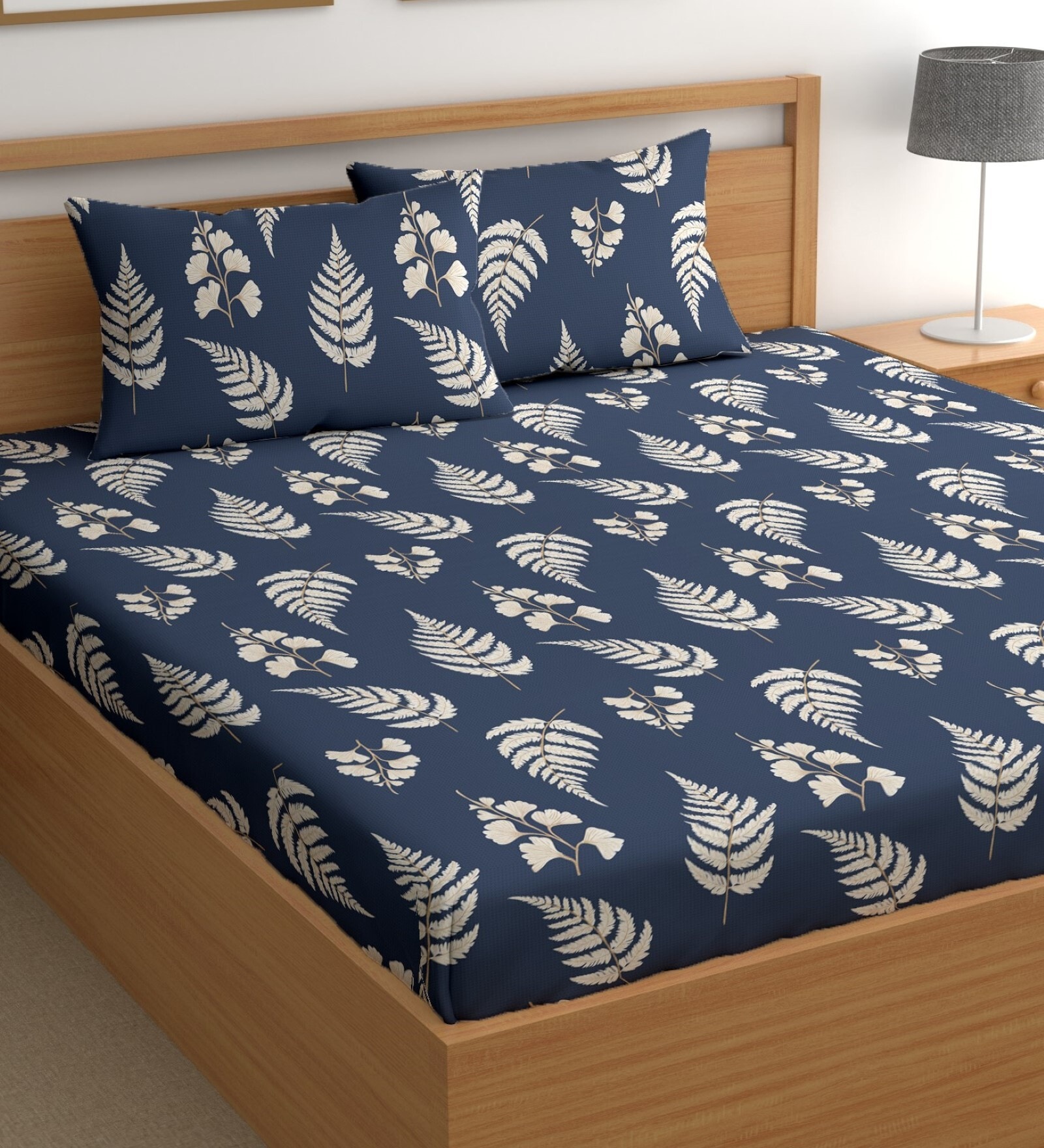 Navy Blue 180 TC Floral Cotton Queen Double Bedsheet 2 Pillow covers