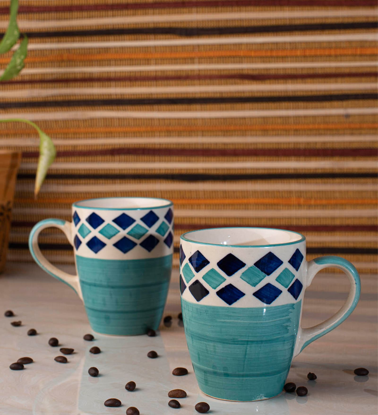 Sago 275ml Blue & White Ceramic (Set of 2) Coffee Mug