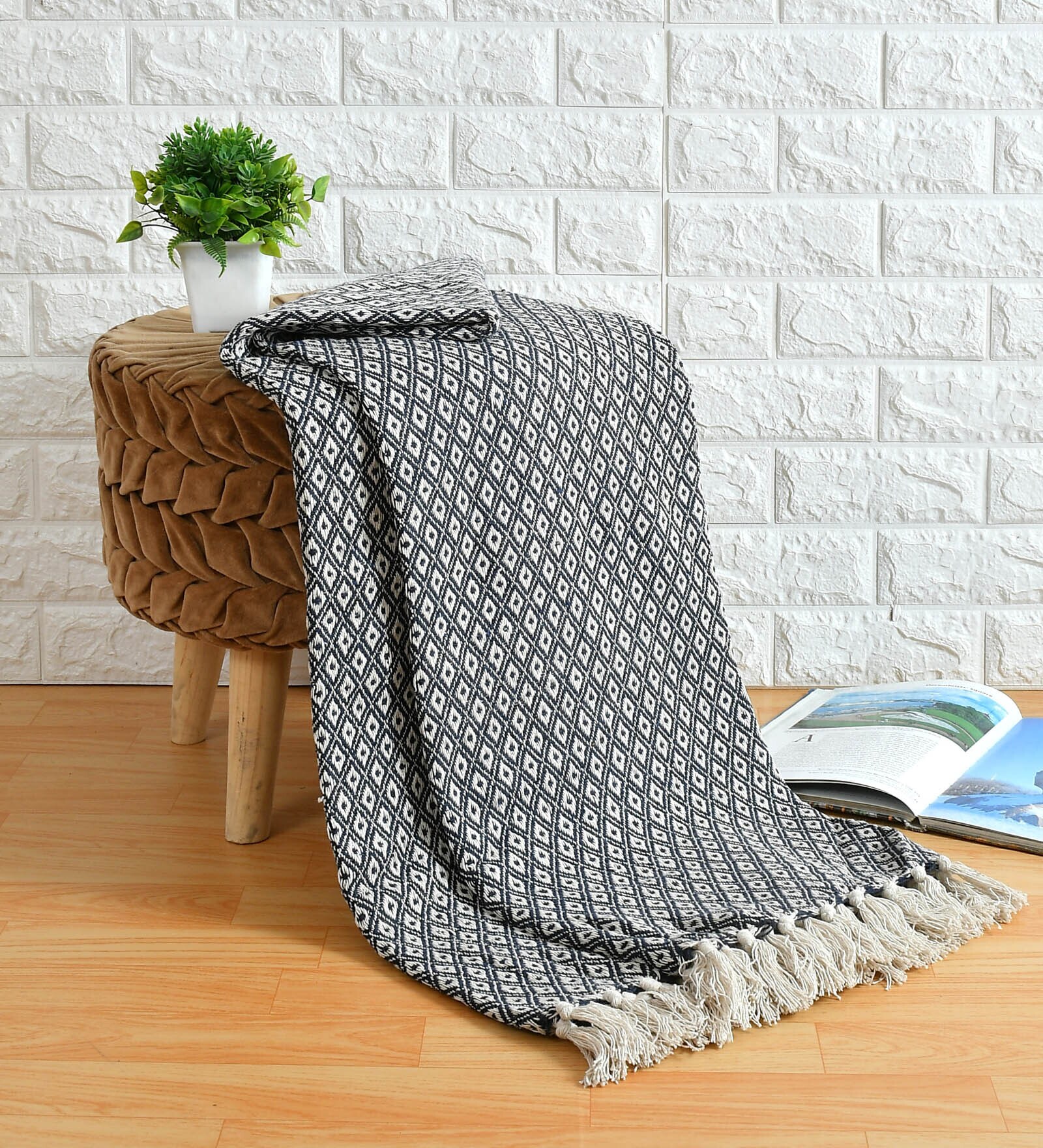 Navy Blue Cotton 50x70 Inches Throw