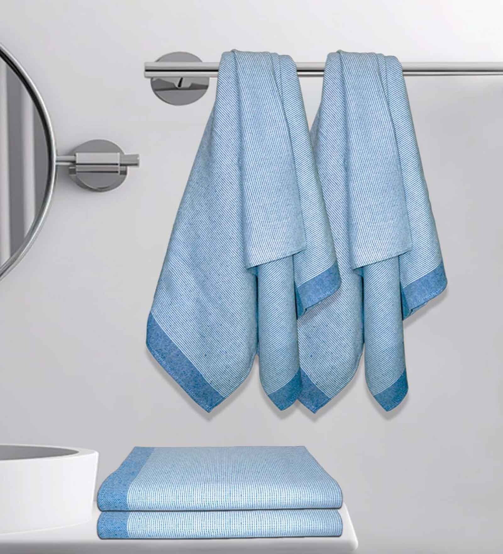 Navy Blue Cotton Striped 220 GSM Bath Towels 4 Pc