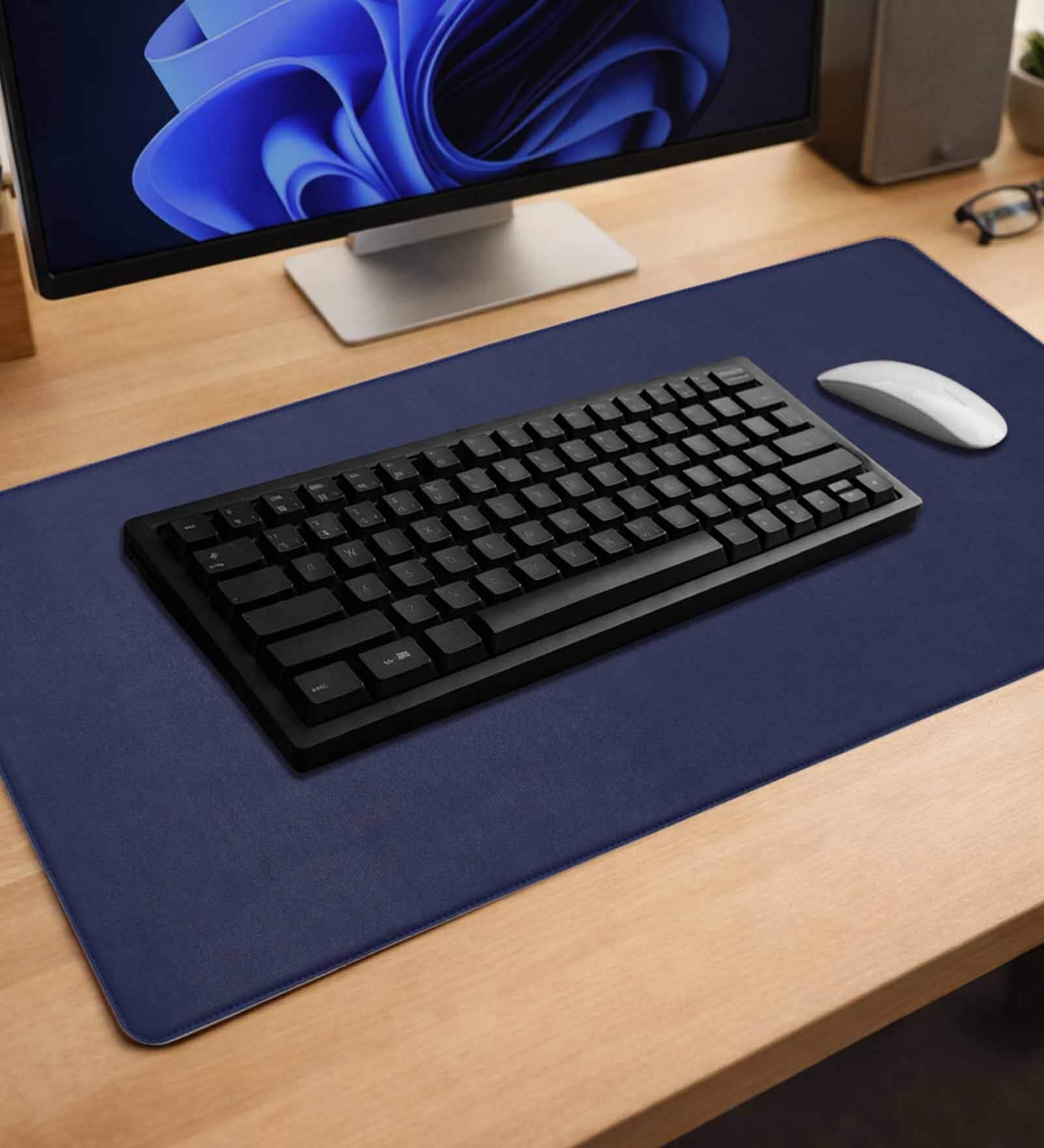Navy Blue Formal Plain Printed Laptop Mat & Keyboard Mat