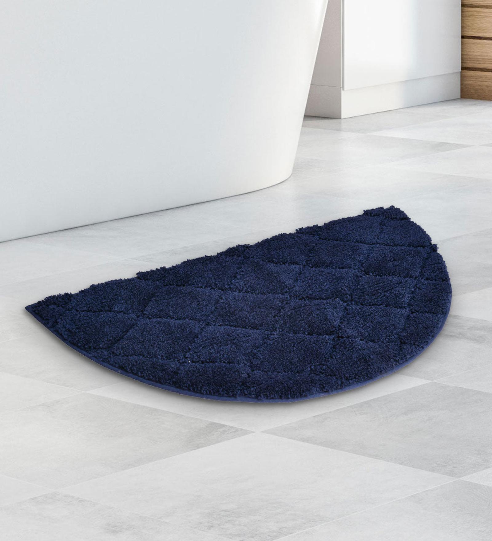 Buy Navy Blue Geometric Polyester 31x15 Inches AntiSkid Bath Mat By